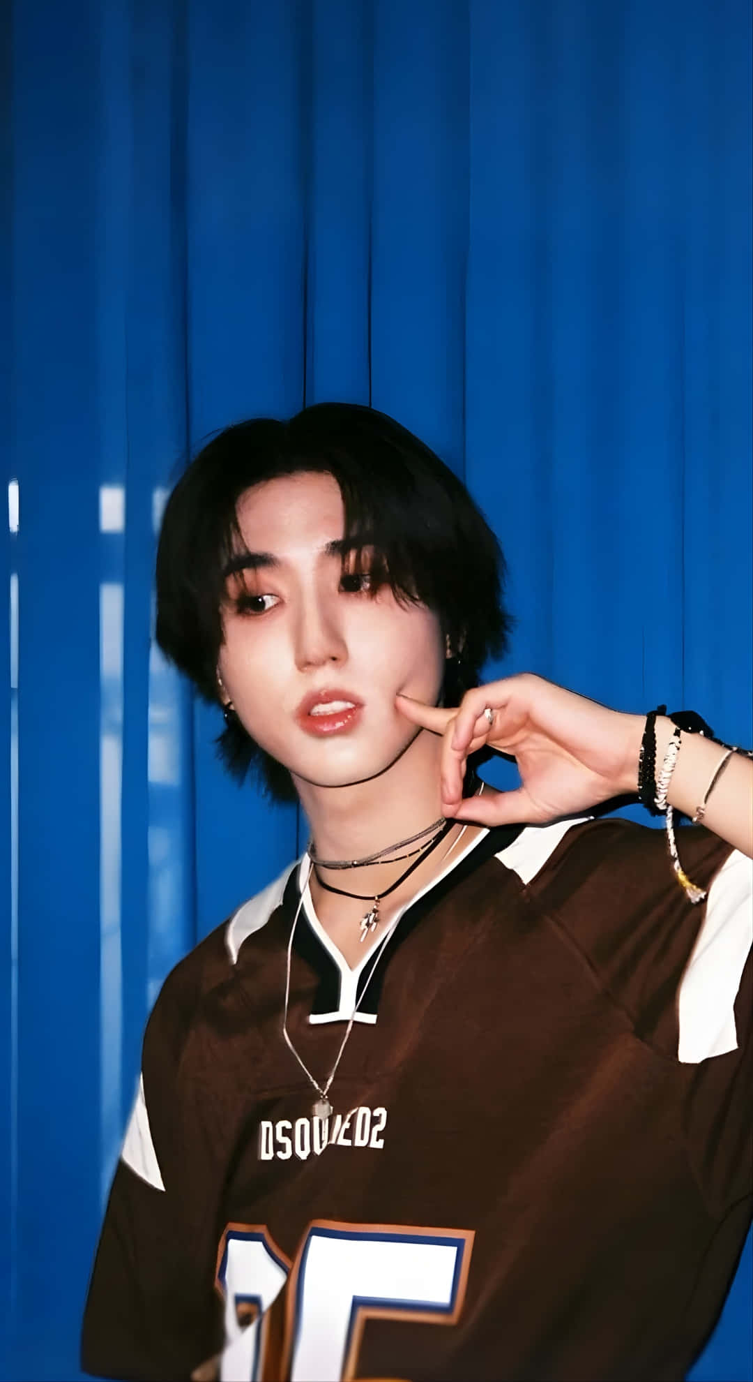 Han Stray Kids, brown sports jersey, white accents, Full HD Phone Wallpaper