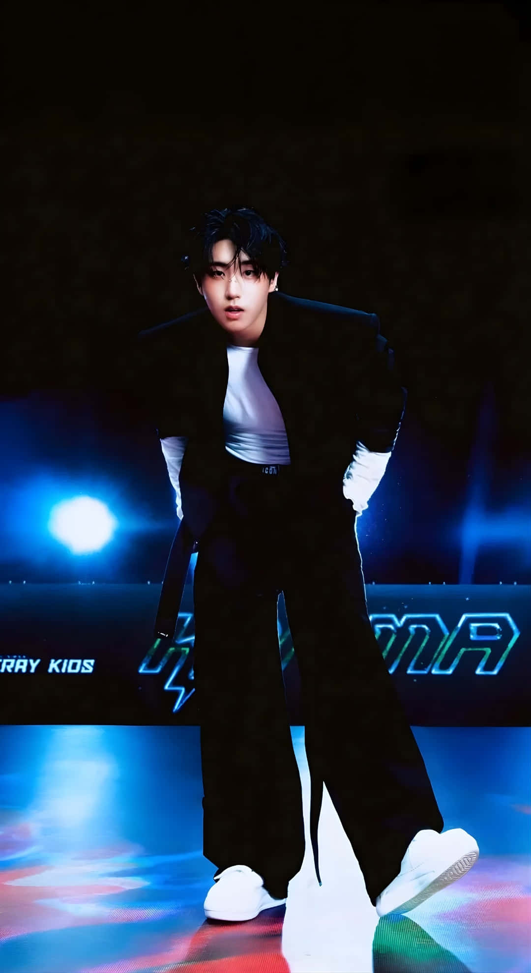 Han Stray Kids, black suit, white sneakers, Full HD Phone Wallpaper