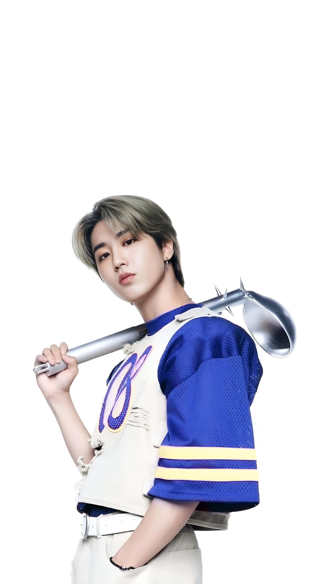 Han Stray Kids, gray hair, blue and white sports jersey, Full HD Phone Wallpaper