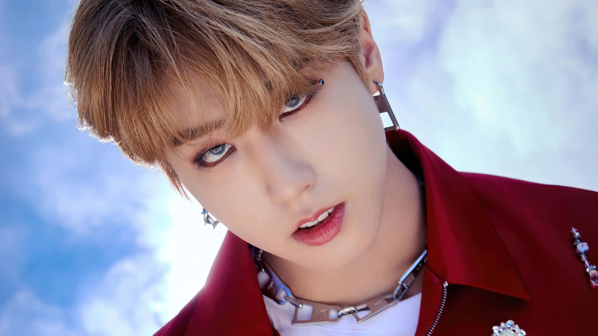 Han Stray Kids, blue eyes, blonde hair, Full HD Desktop Wallpaper