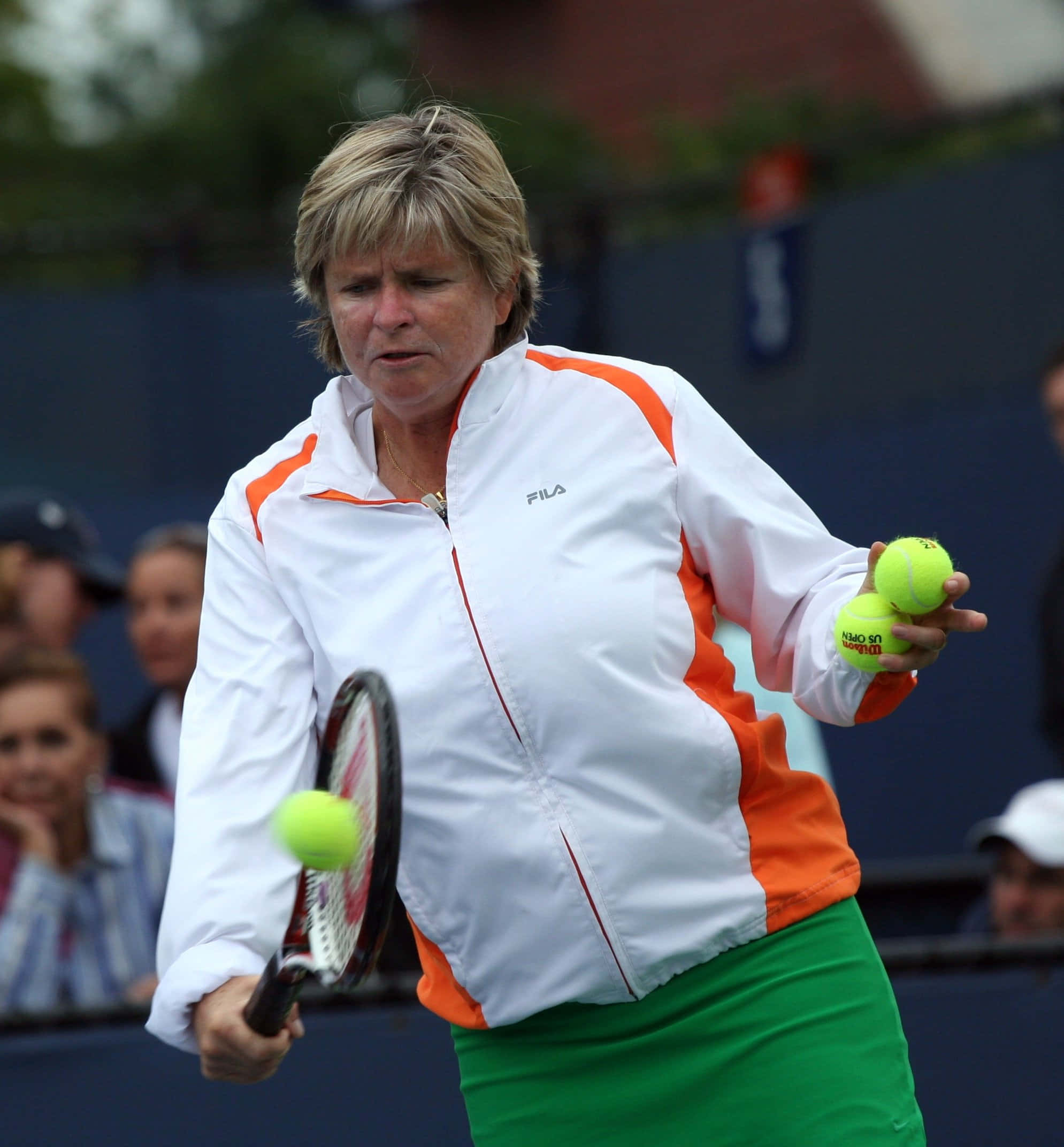 Hana Mandlíková, white and orange jacket, bright yellow ball, Full HD Phone Wallpaper