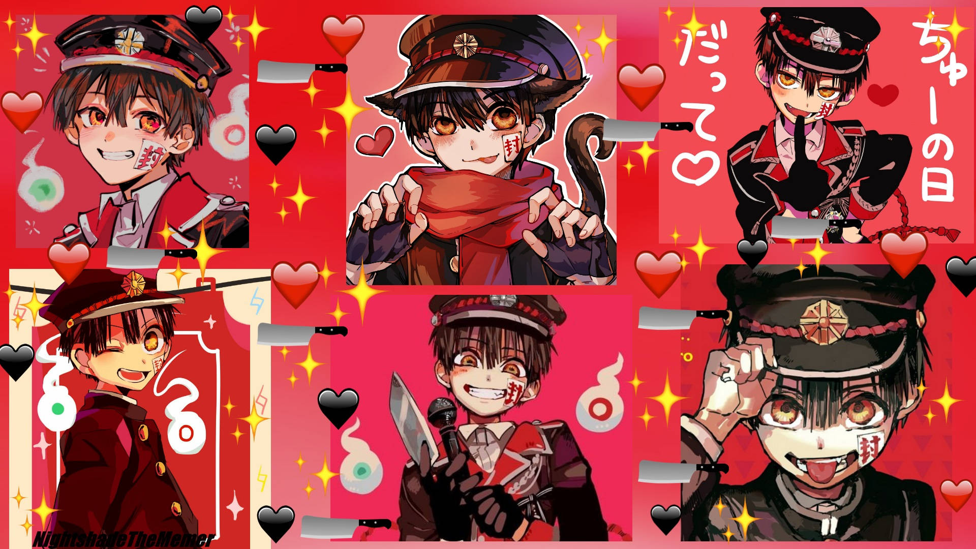 Hanako Kun, red uniforms, knives, Full HD Desktop Wallpaper