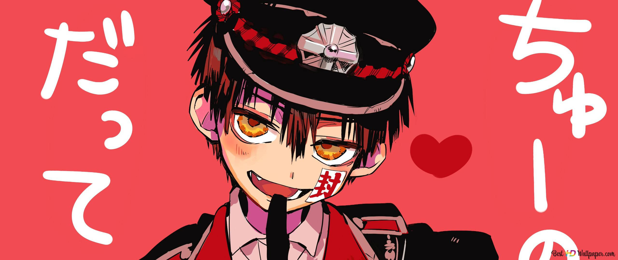 Hanako Kun, red uniform, hat, 2K Desktop Wallpaper