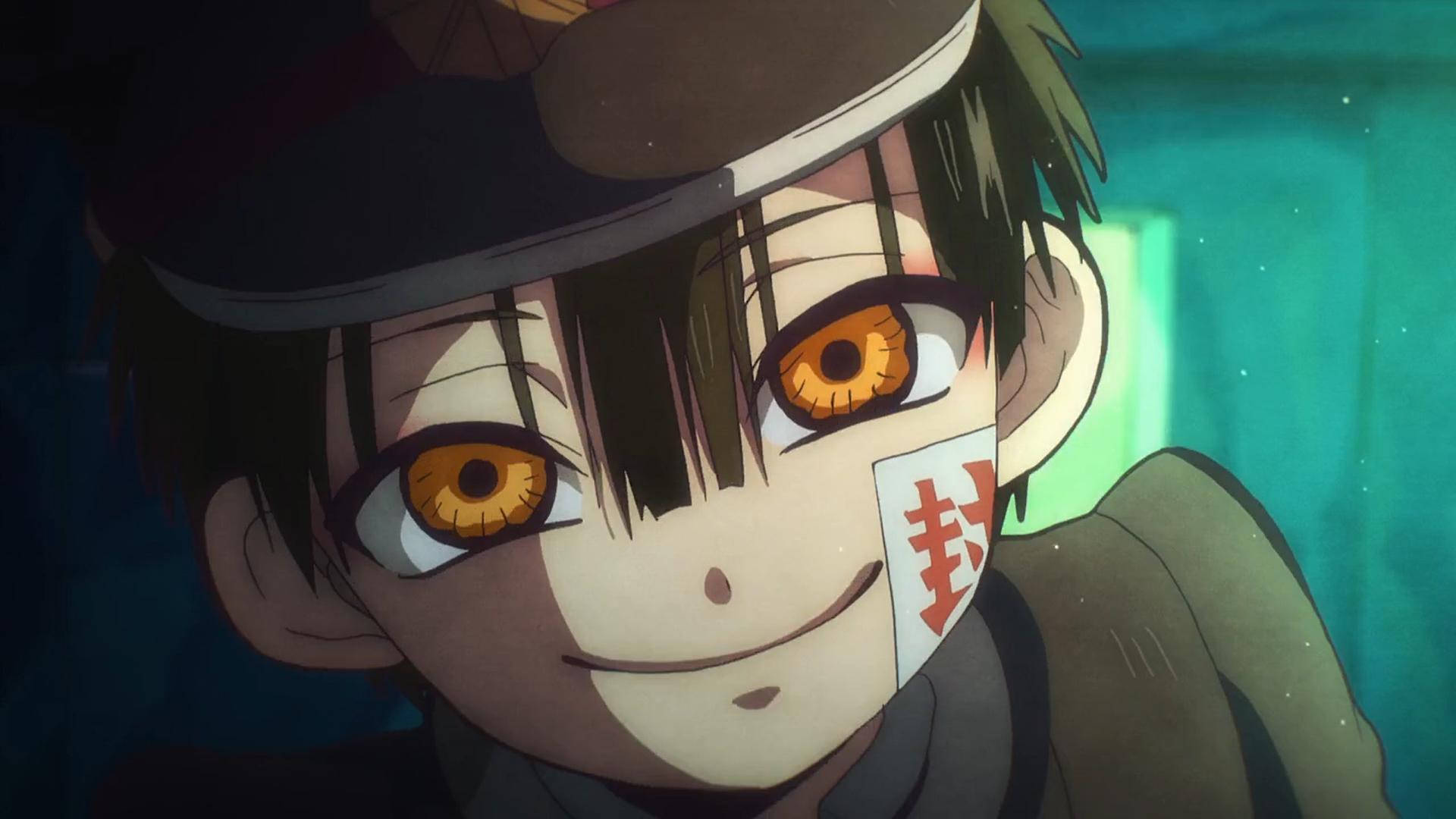 Hanako Kun, orange eyes, paper seal on his cheek, Full HD Desktop Wallpaper