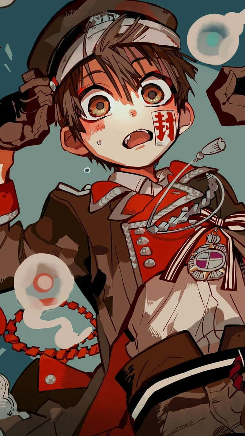 Hanako Kun, red and brown uniform, seal on his cheek, HD Phone Wallpaper