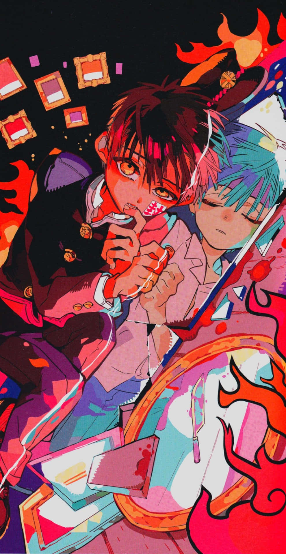 Hanako Kun, anime characters, fiery scene, Full HD Phone Wallpaper