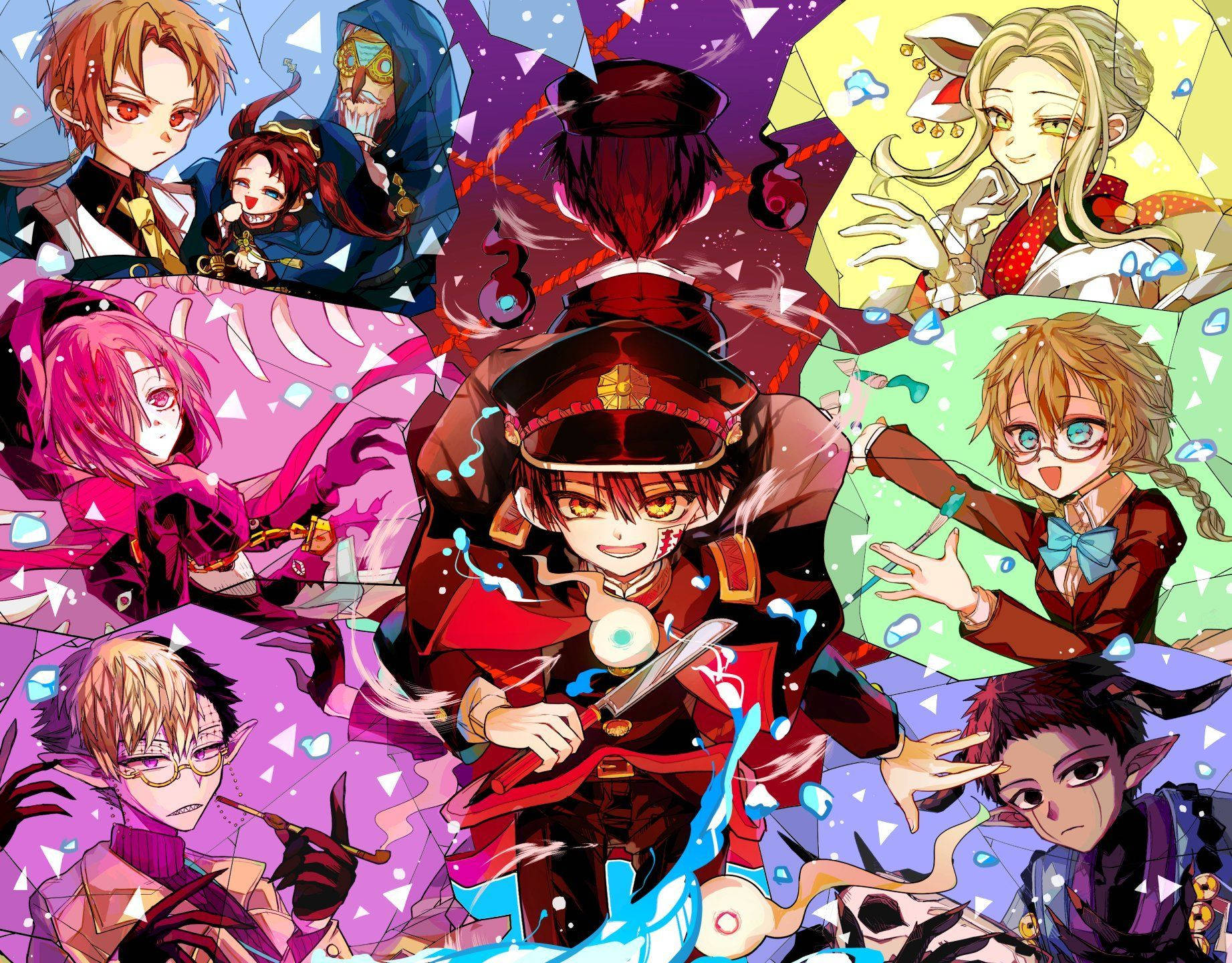 Hanako Kun, anime collage, dynamic poses, HD Desktop Wallpaper