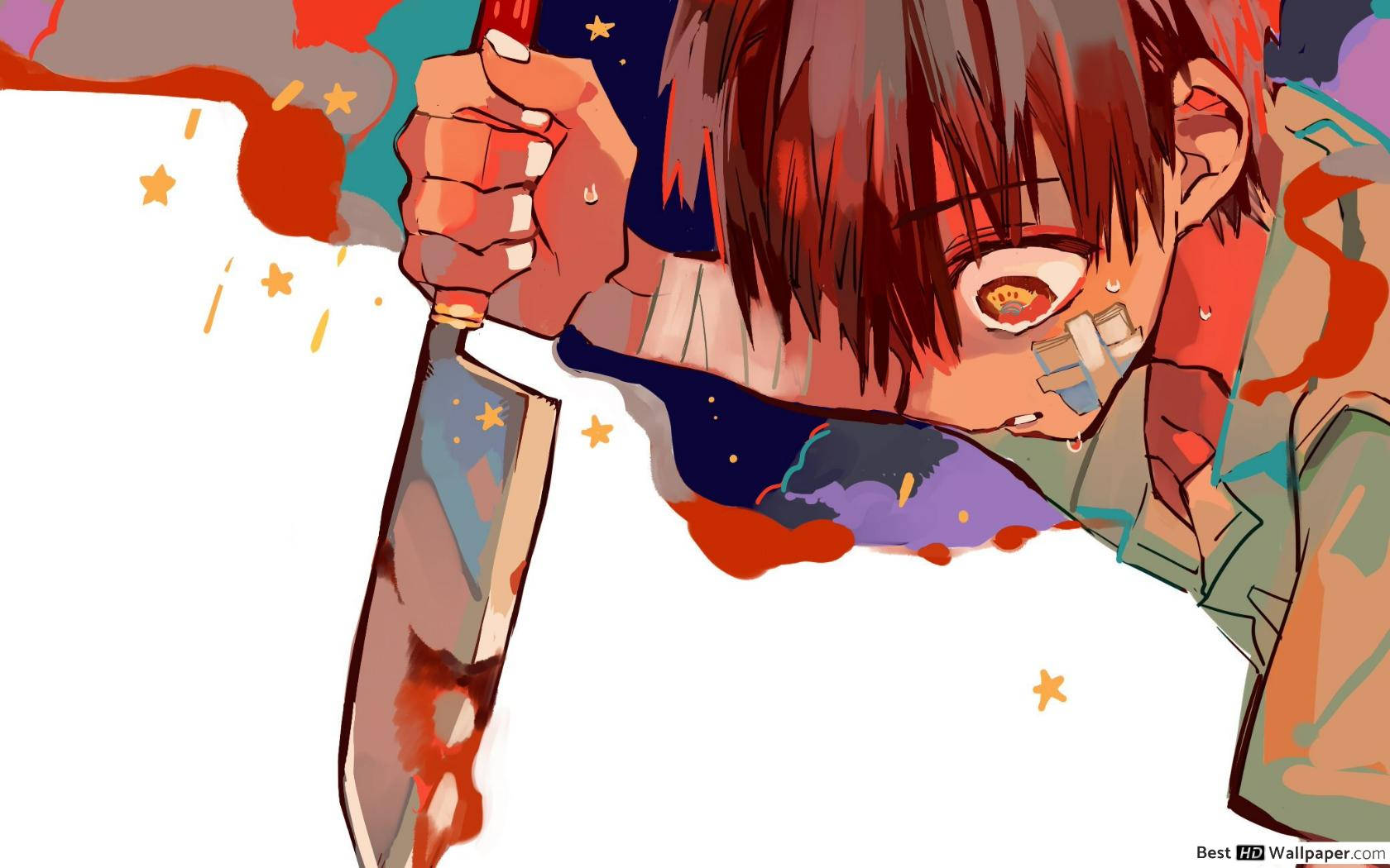 Hanako Kun, bandaged eye, bloodied cleaver, HD Desktop Wallpaper