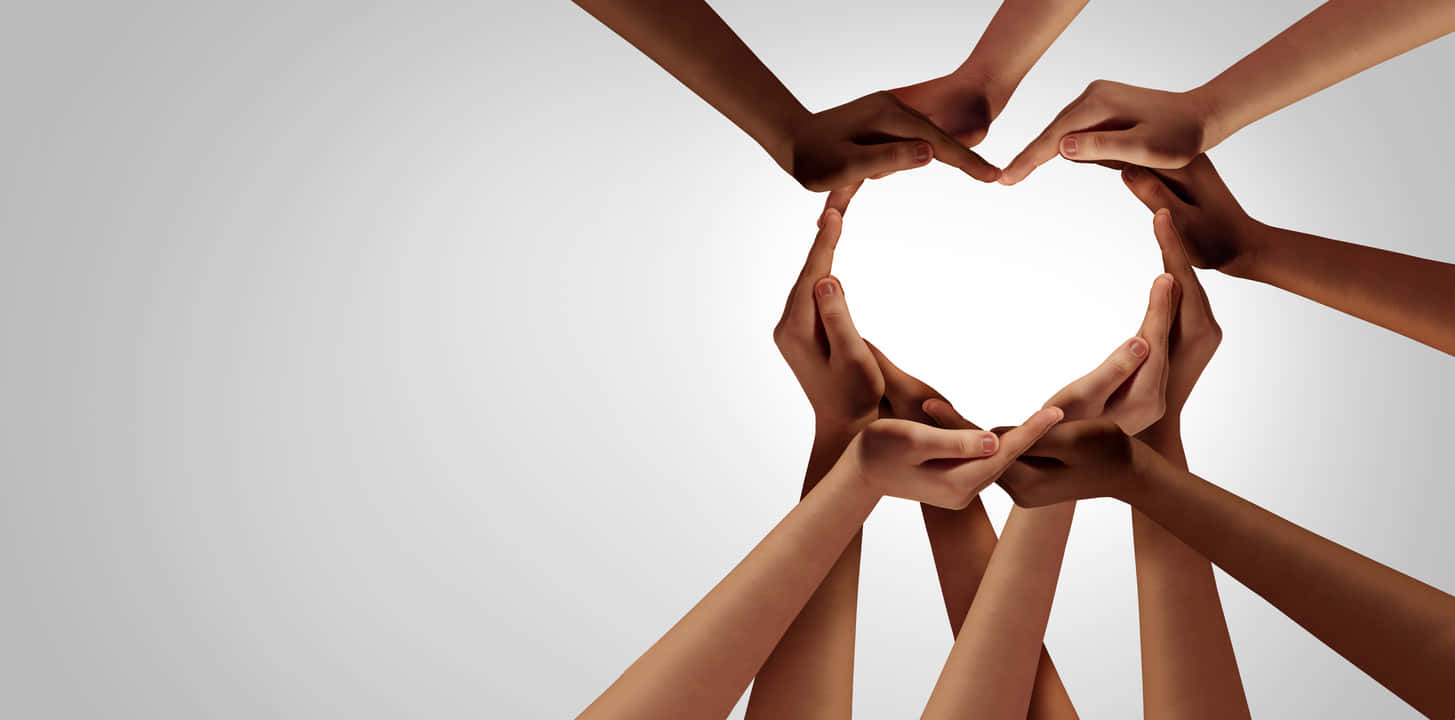 Hand Heart, glowing heart shape, diverse hands, HD Desktop Wallpaper