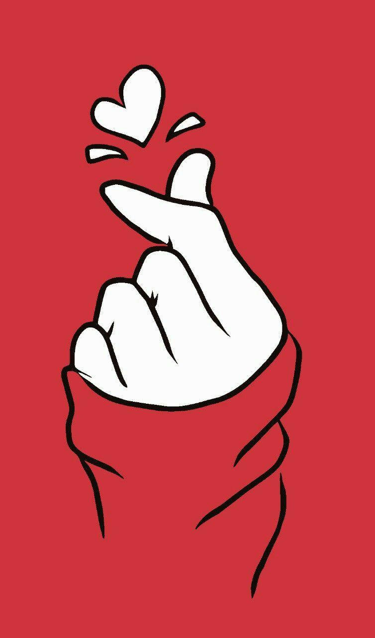 Hand Heart, red, white outlined, HD Phone Wallpaper