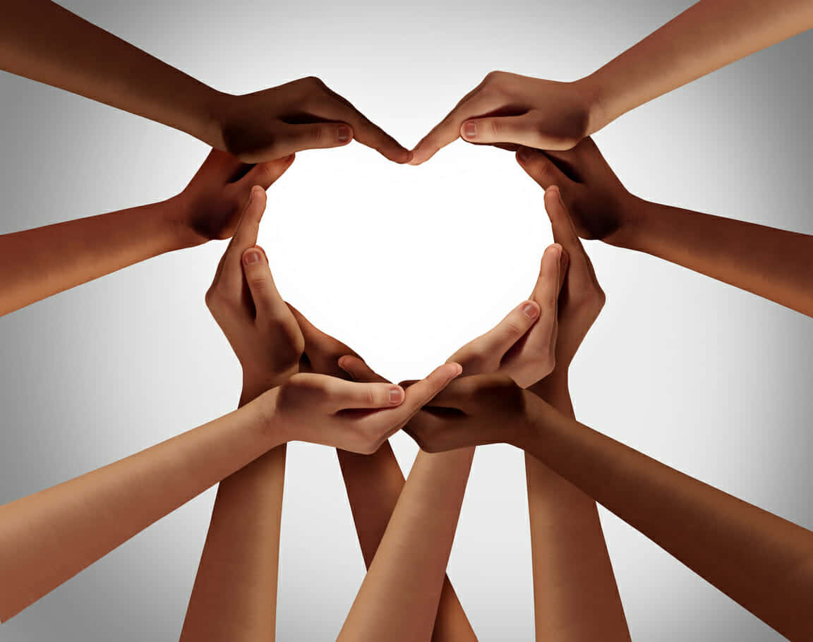 hands, glowing heart shape, soft gradient background, SD Desktop Wallpaper