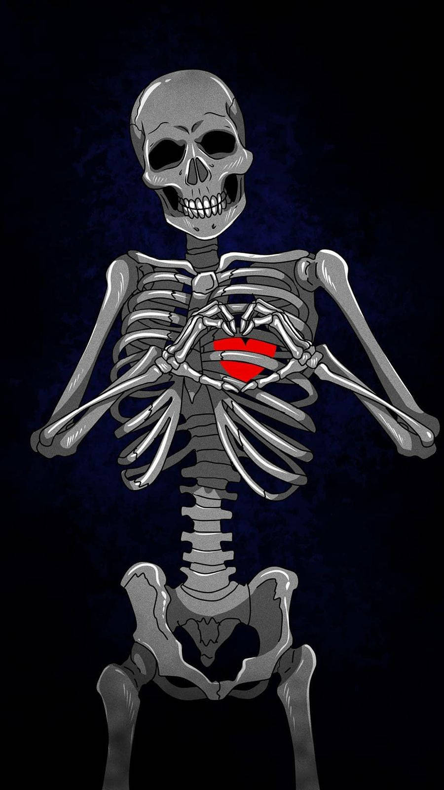 cute skeleton, glowing red heart, dark textured background, HD Phone Wallpaper