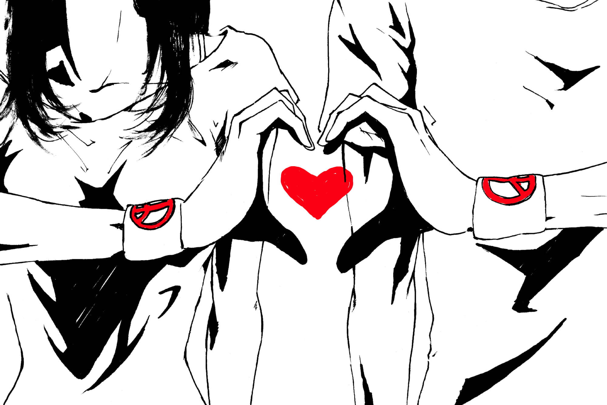 Hand Heart, anime characters, vibrant red heart, Full HD Desktop Wallpaper