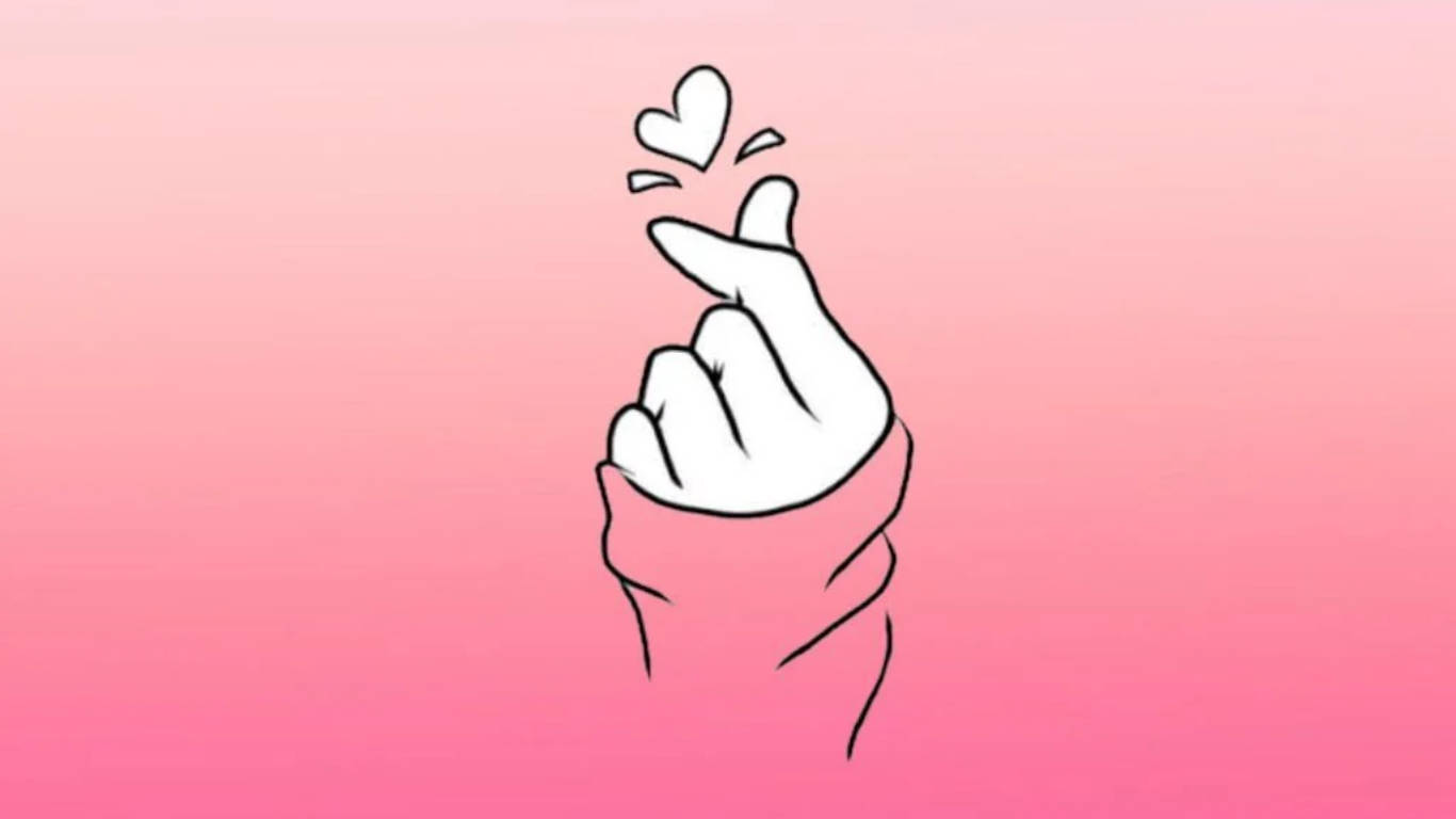 Hand Heart, finger heart gesture, soft pink gradient background, HD Desktop Wallpaper