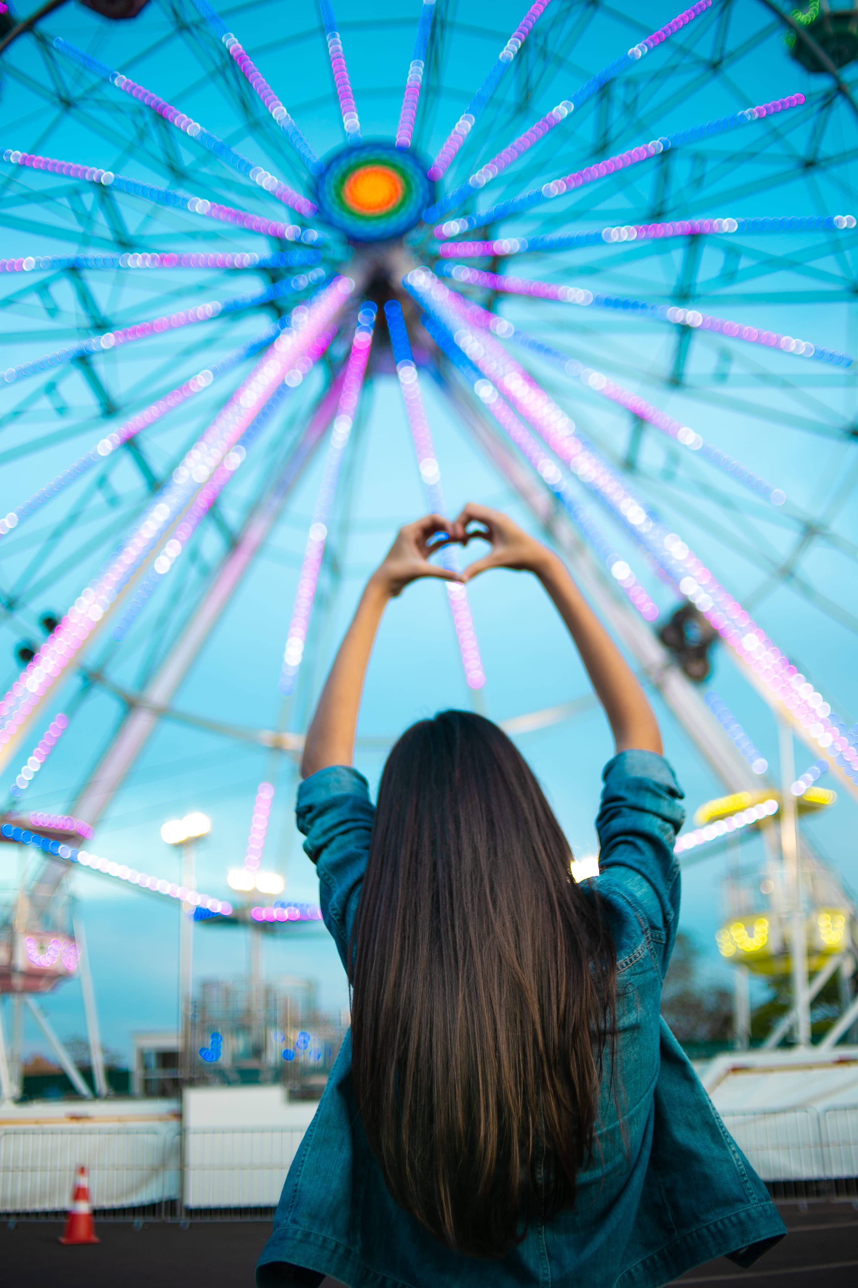 Hand Heart, Ferris wheel, dusk, 4K Phone Wallpaper