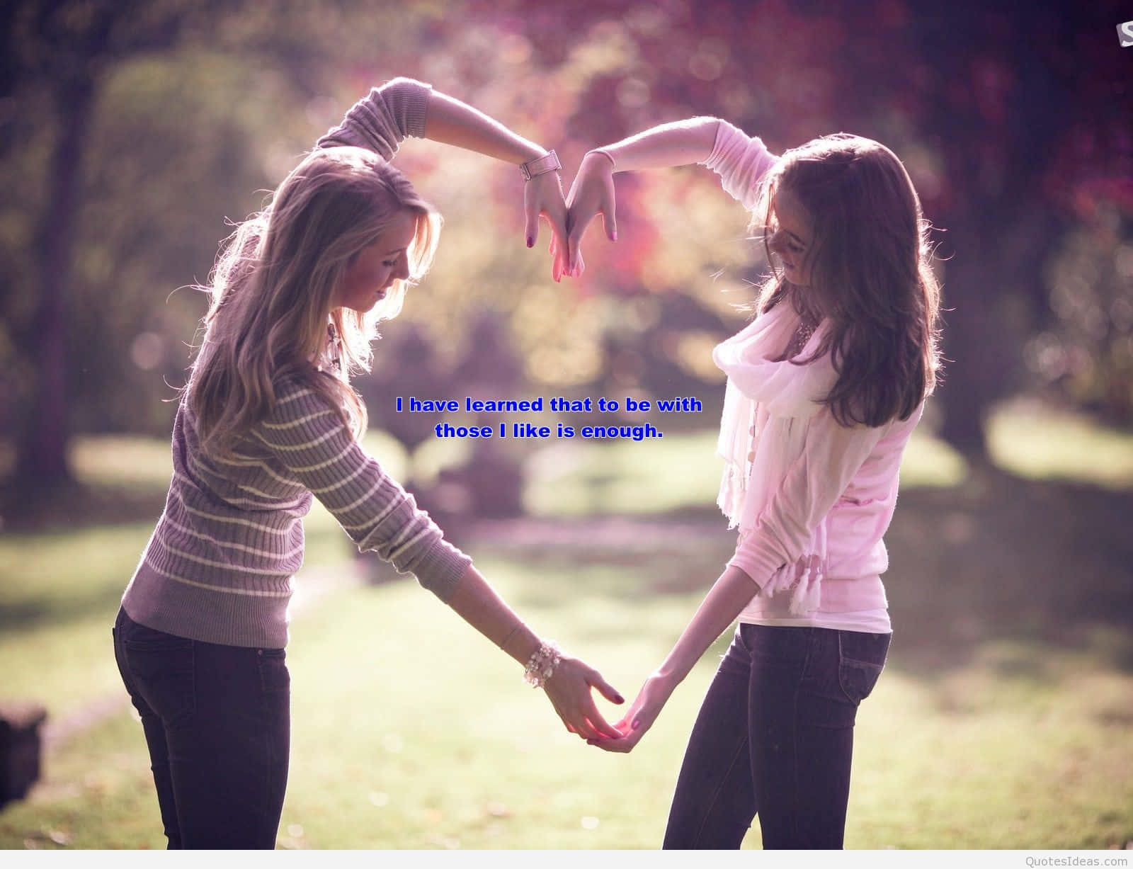 Friendly Heart, sunlit park, two women, HD Desktop Wallpaper