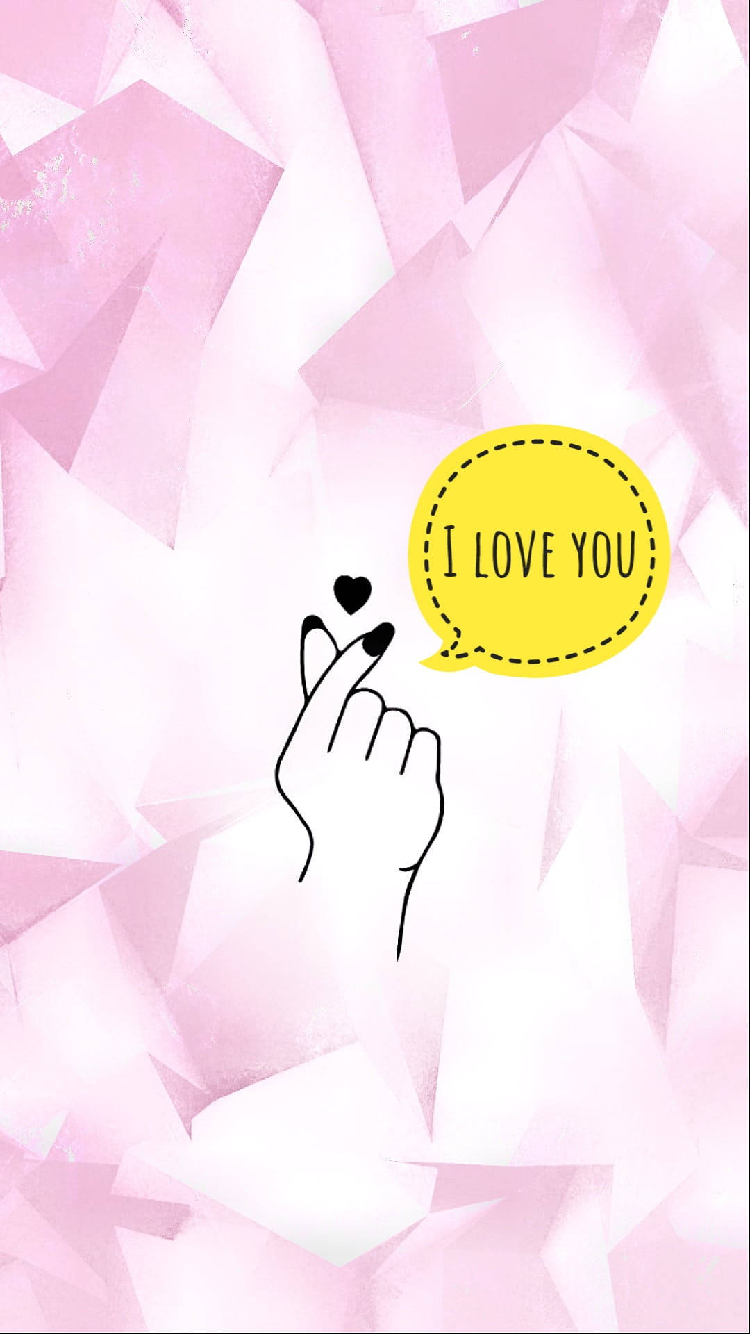 finger heart, I LOVE YOU, pink geometric background, Full HD Phone Wallpaper