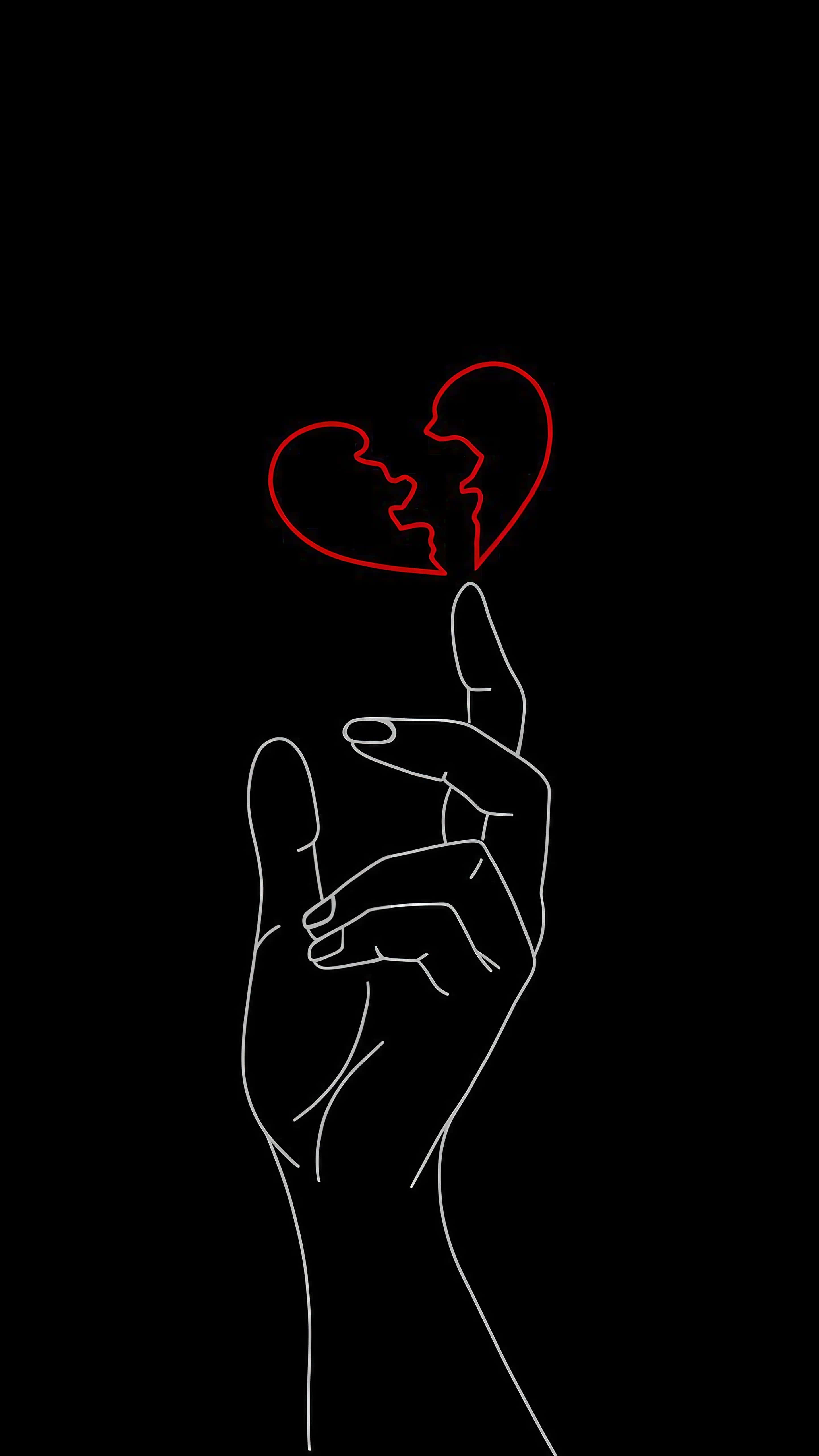 broken heart, hand, glowing red, 5K Phone Wallpaper