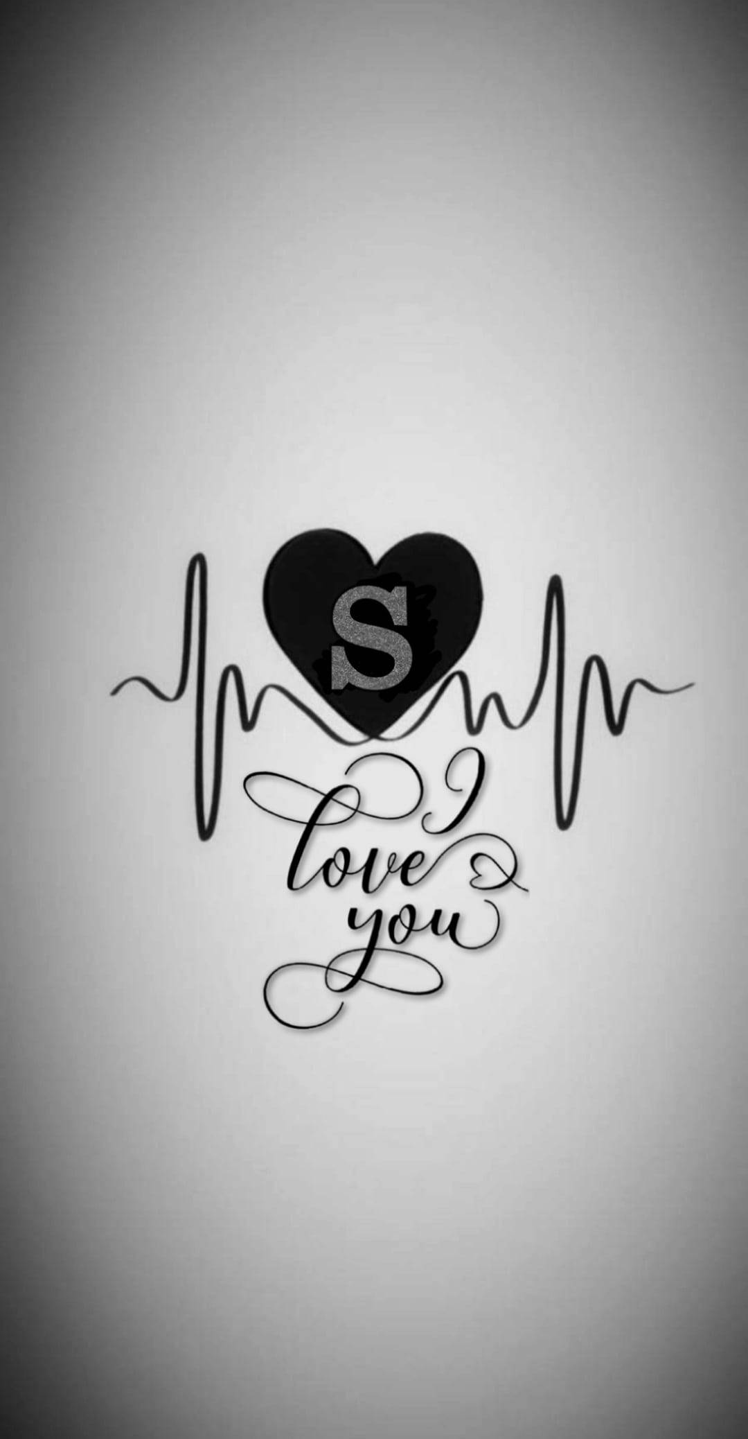 S Letter Heartbeat Art, black heart, letter S, Full HD Phone Wallpaper