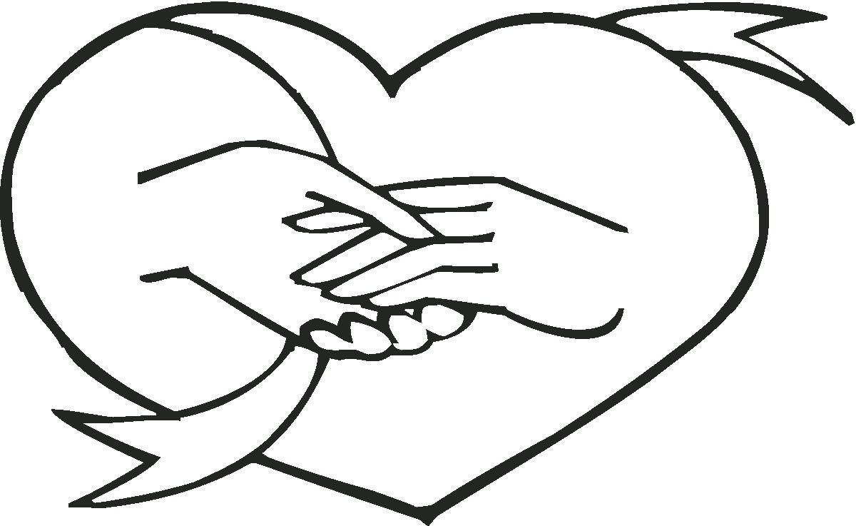 white heart, ribbon tails, black line drawing, SD Desktop Wallpaper