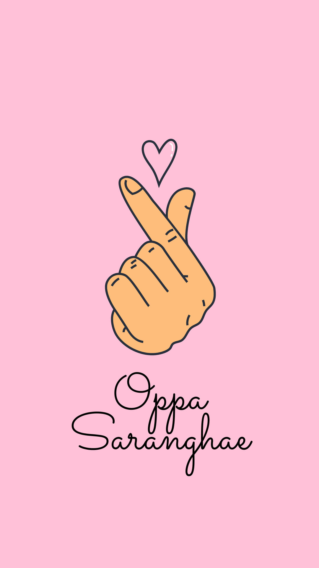 Oppa Saranghae, finger heart, minimalist line-art, Full HD Phone Wallpaper