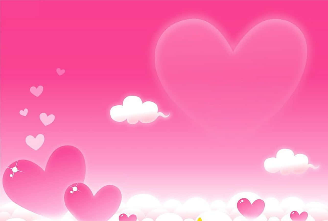 cartoon heart, soft pink sky, glowing hearts, HD Desktop Wallpaper