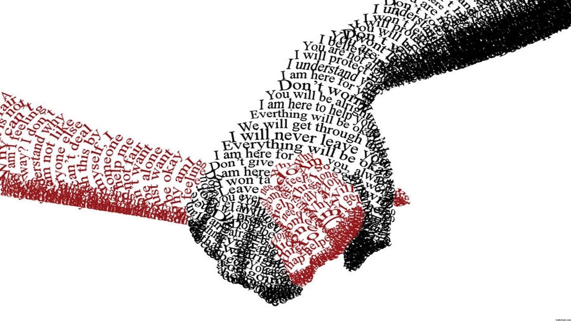 Humanitarian Hand Word Art, red, black, Full HD Desktop Wallpaper
