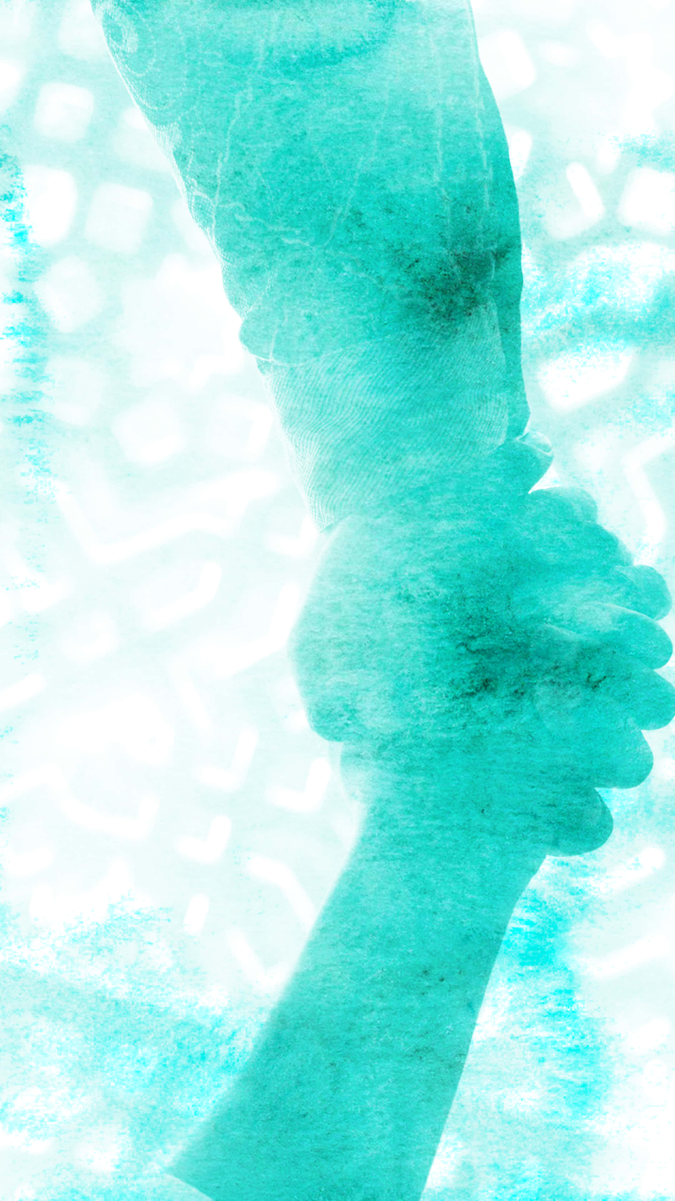 bright teal, handshake, submerged leg, 4K Phone Wallpaper
