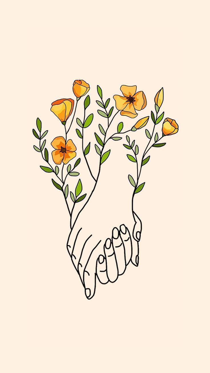 Hand In Hand, yellow flower, orange poppies, HD Phone Wallpaper