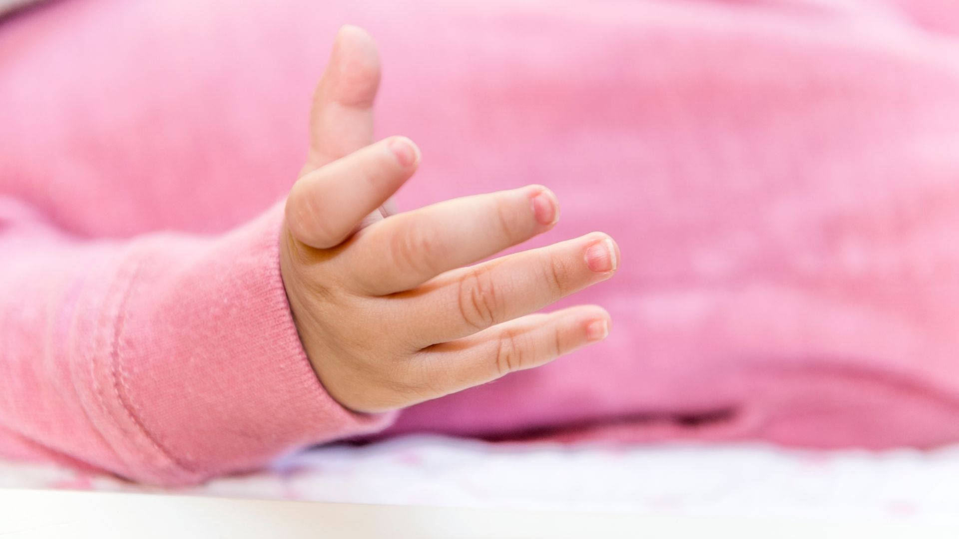 baby hand, pink onesie, soft pink textured background, Full HD Desktop Wallpaper