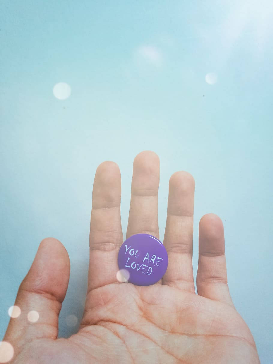 you are loved, purple pin, soft blue background, SD Phone Wallpaper