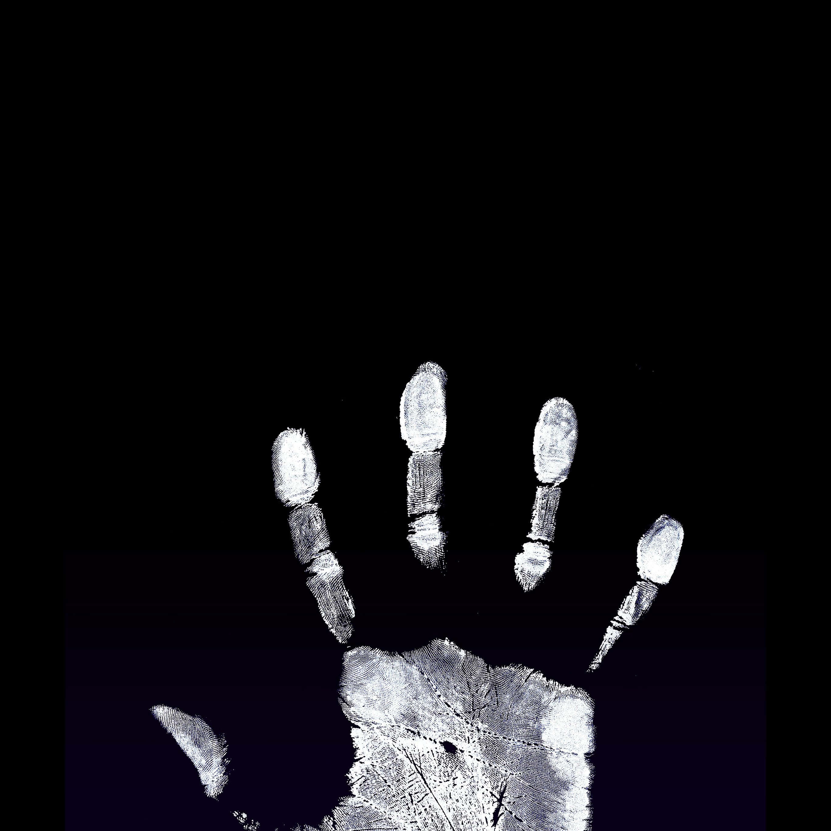 black iPad, handprint of right hand, fingerprint ridges, 2K Desktop Wallpaper