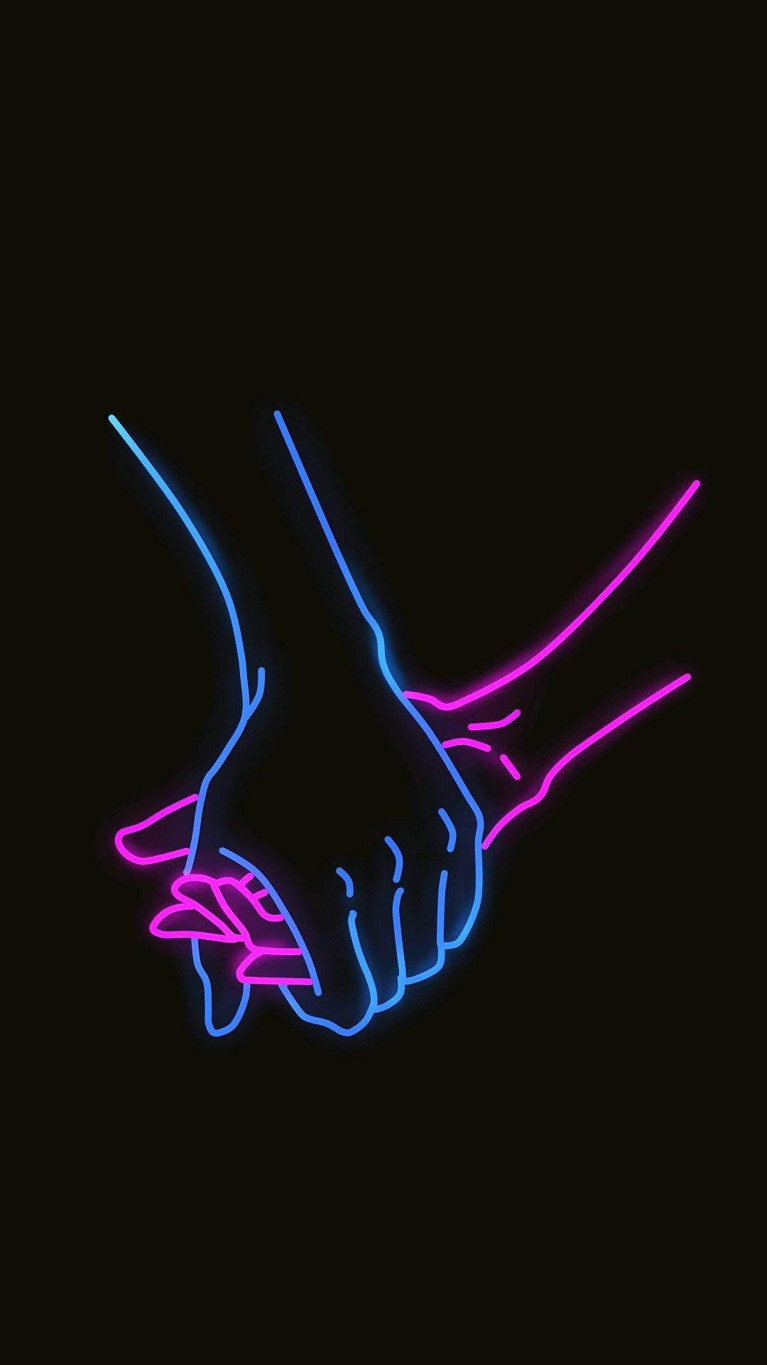 neon blue, pink, black background, Full HD Phone Wallpaper