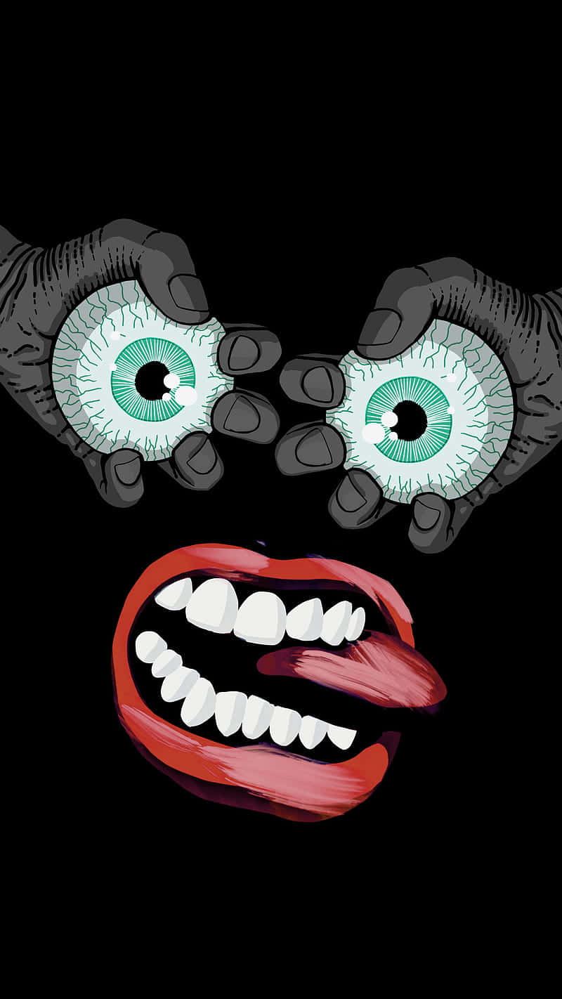 eyeballs, glowing green eyes, red mouth, HD Phone Wallpaper