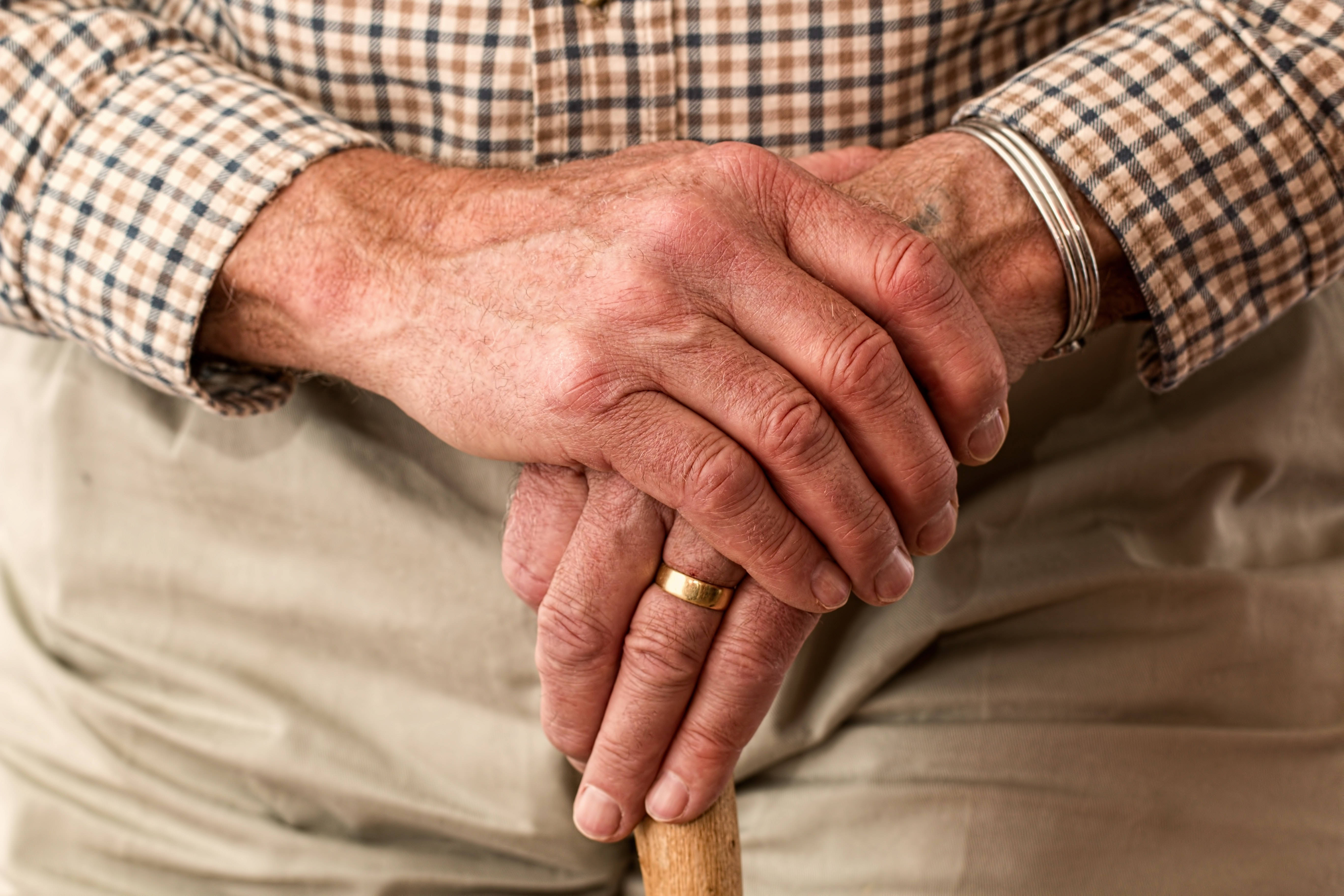 old man, wrinkly hands, wooden cane, 5K Desktop Wallpaper