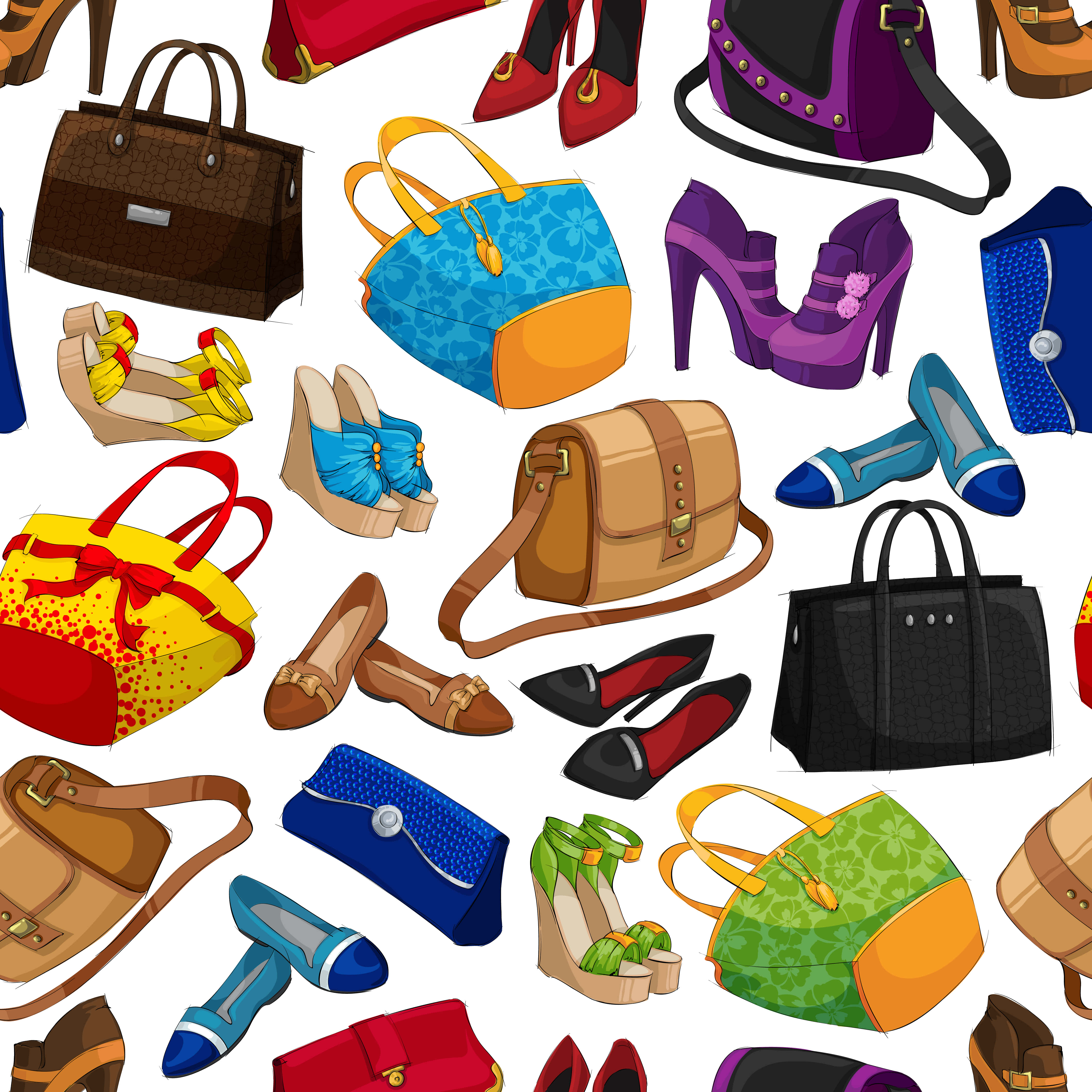 doodle art, handbags, shoes, 4K Desktop Wallpaper