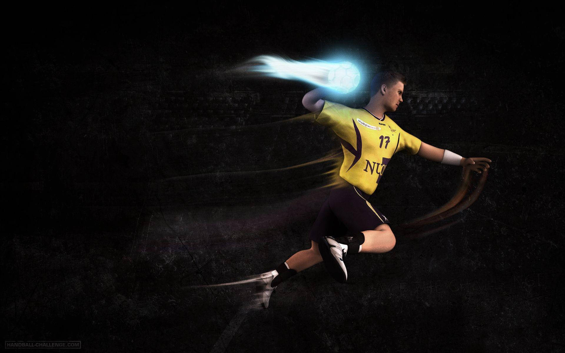 handball player, yellow jersey, glowing ball, Full HD Desktop Wallpaper