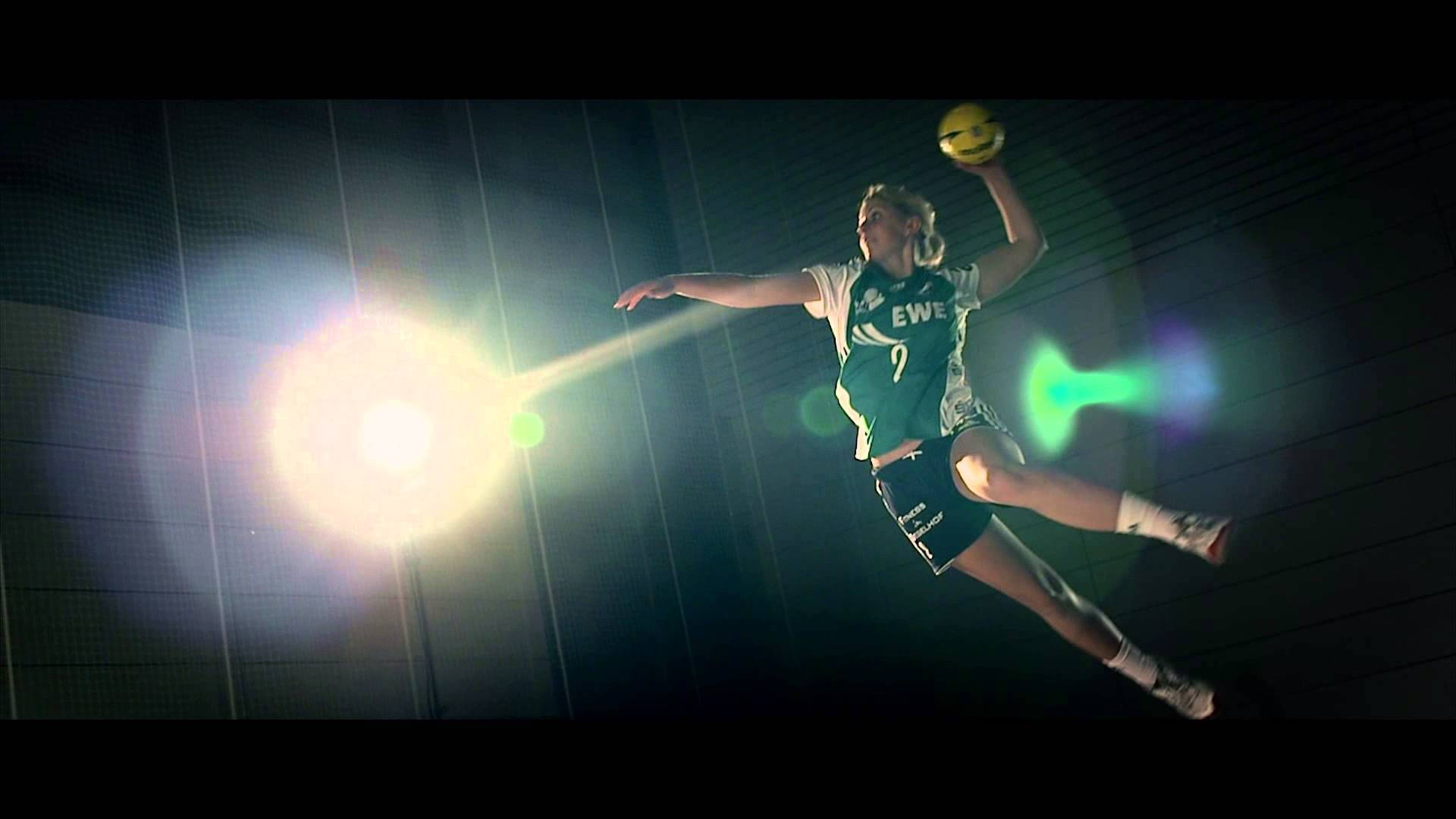 Modern Woman Handball, handball player, dark arena, Full HD Desktop Wallpaper