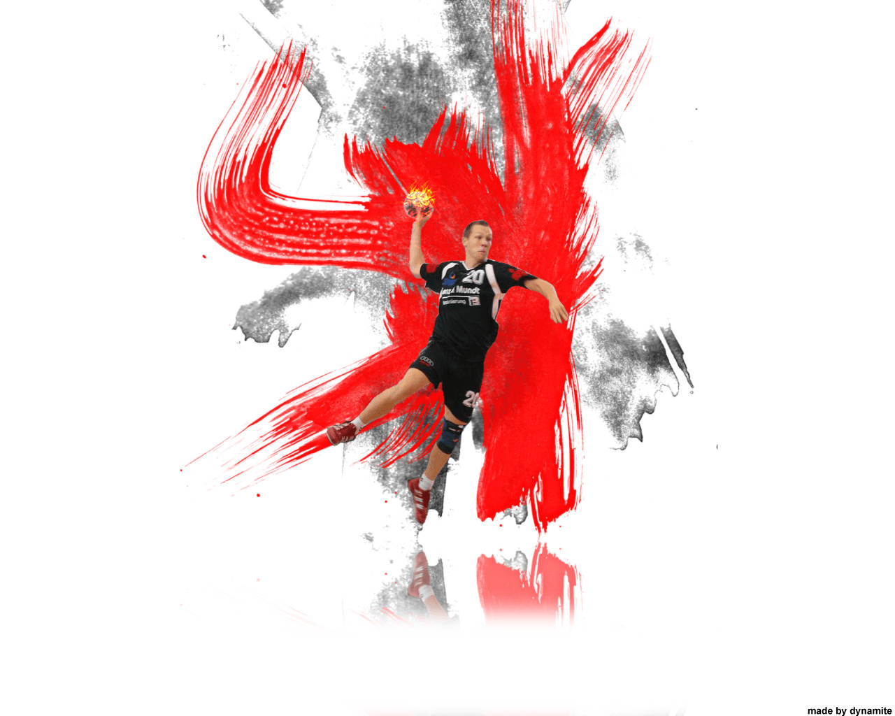 Fiery Handball Art, red brushstrokes, white background, HD Desktop Wallpaper