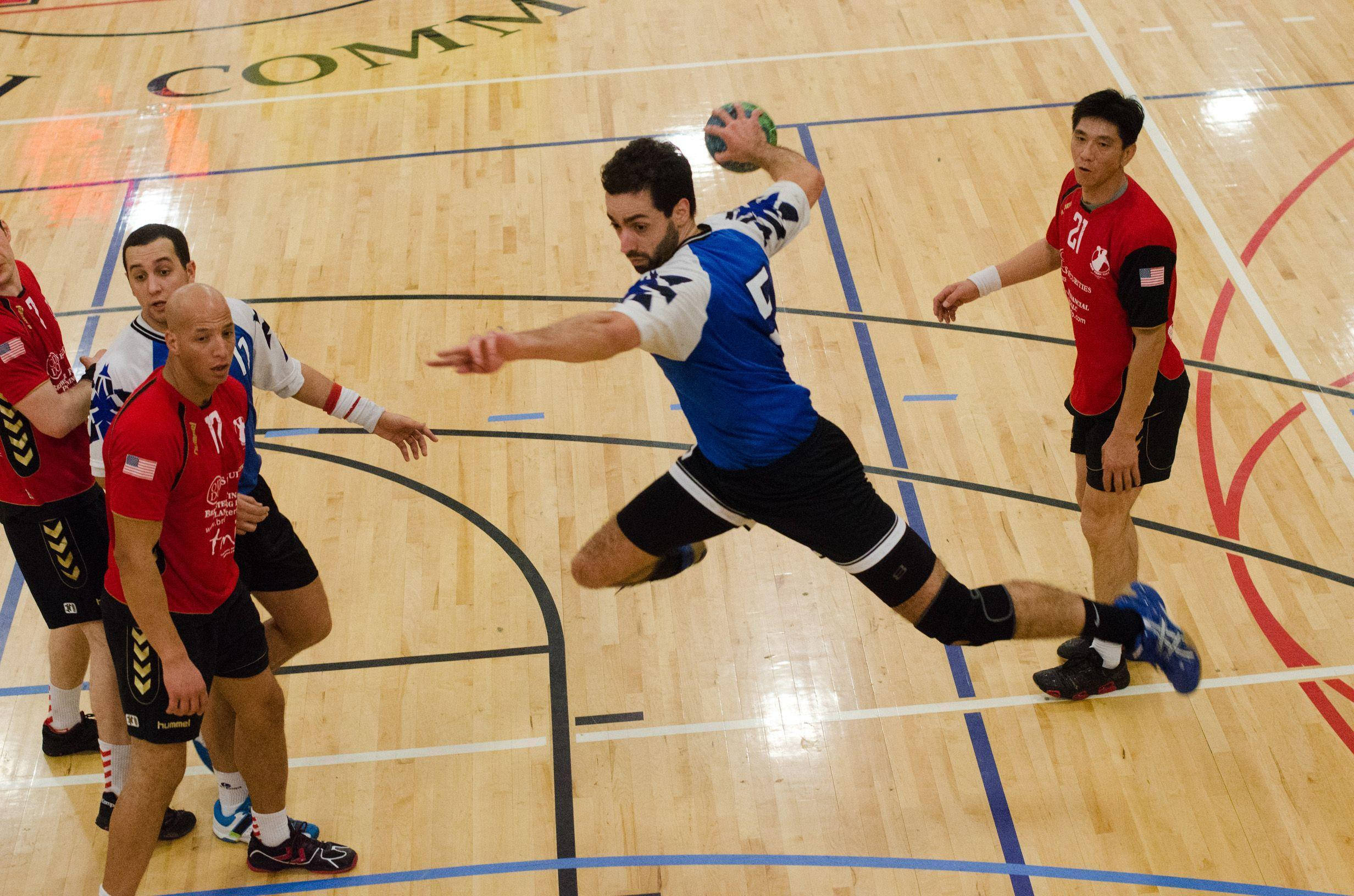handball player, blue, red, Full HD Desktop Wallpaper