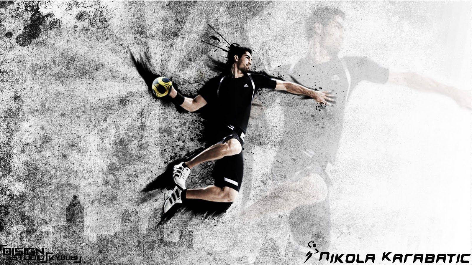 Handball, black uniform, yellow ball, HD Desktop Wallpaper
