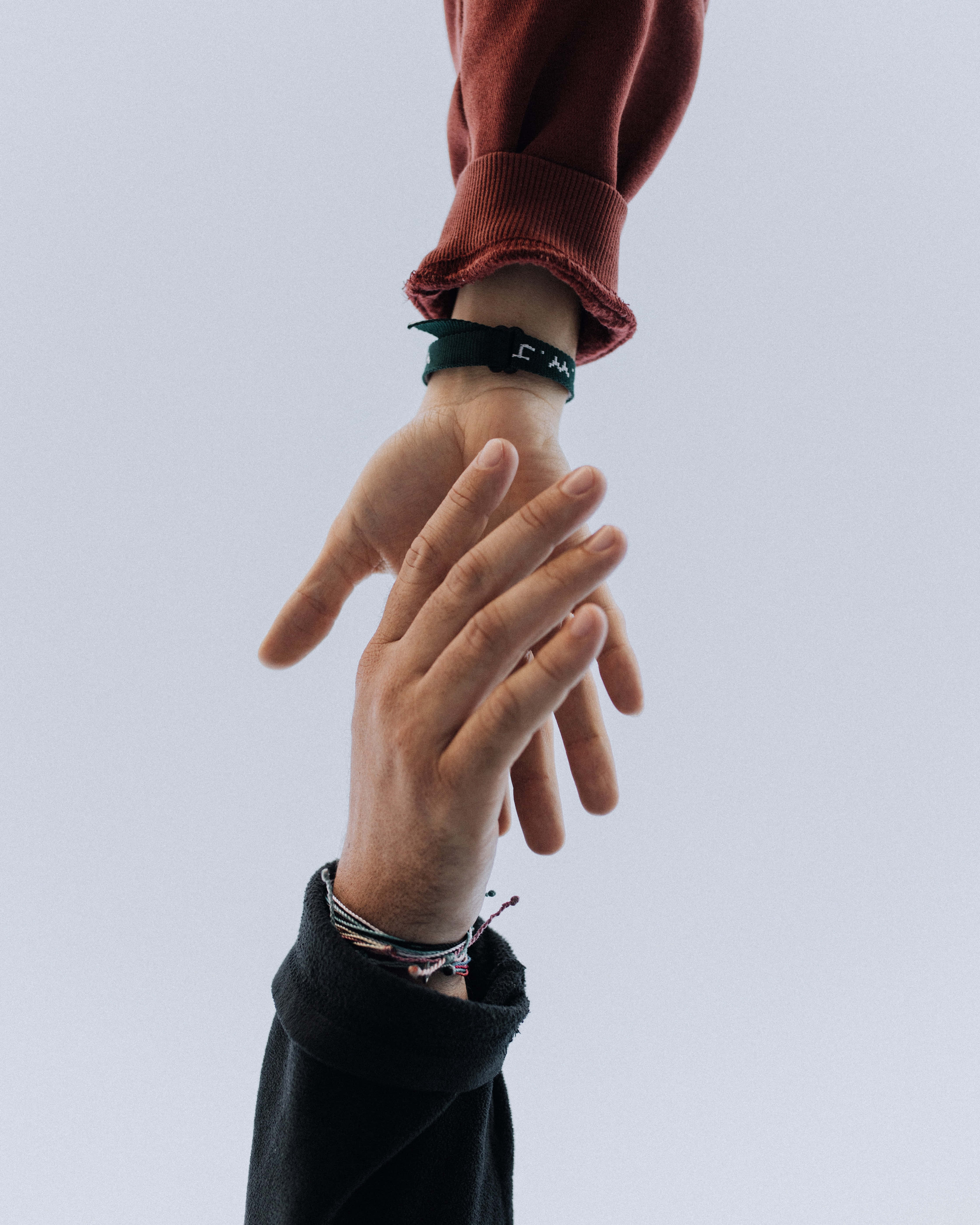 pale gray sky, red sleeve, black wristband, 5K Phone Wallpaper