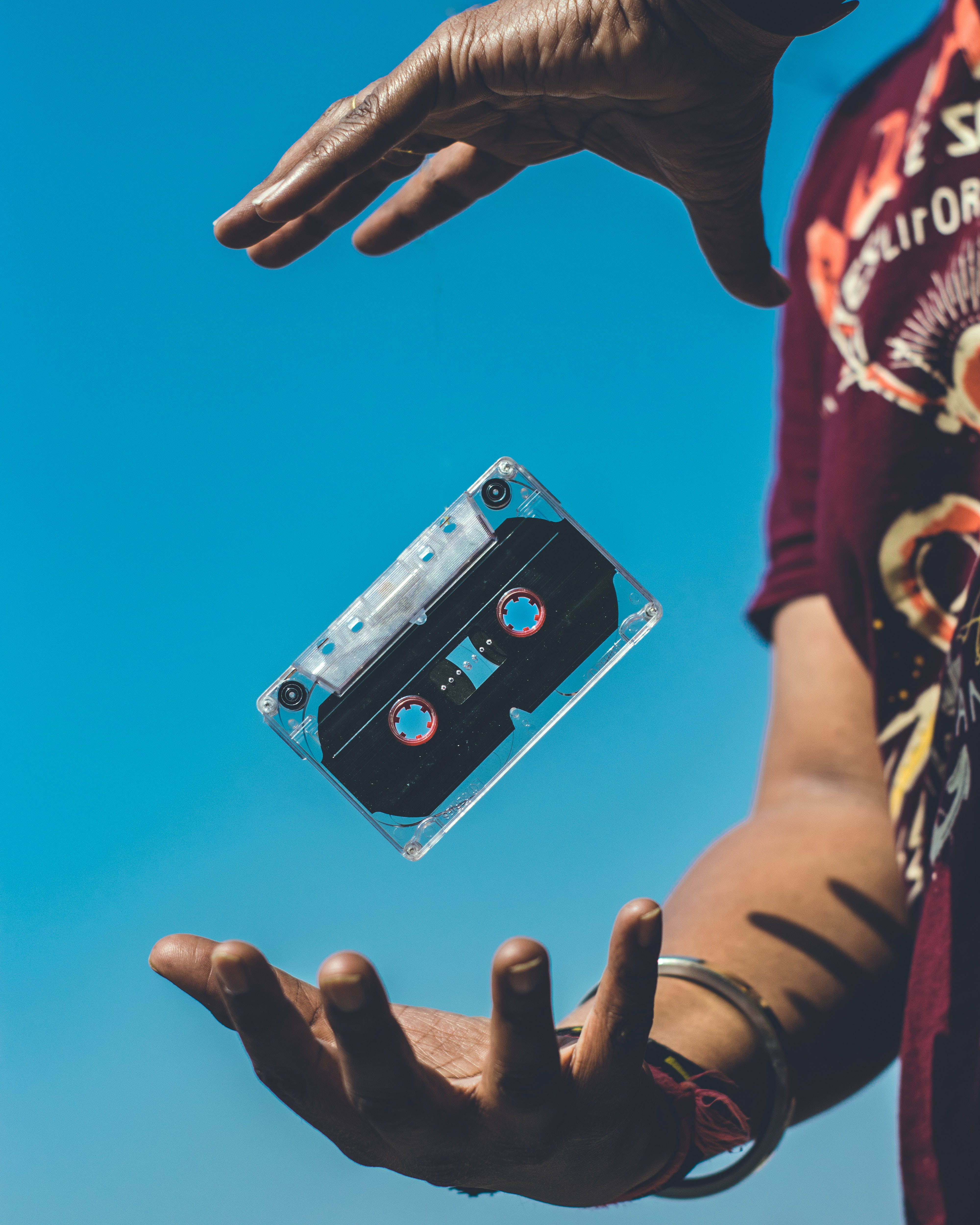 hands, vintage tape, transparent cassette tape, 4K Phone Wallpaper