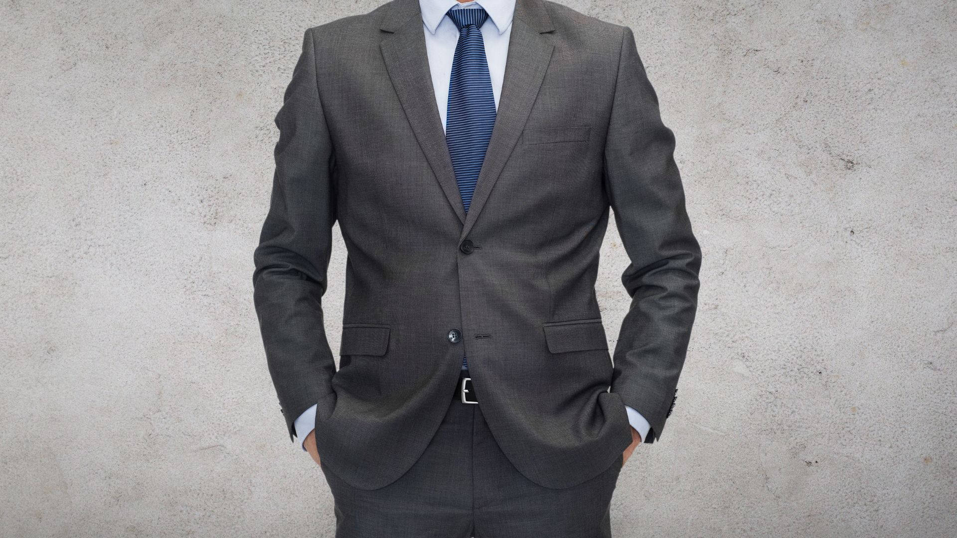 natural stretch twill suit, gray suit, blue tie, Full HD Desktop Wallpaper