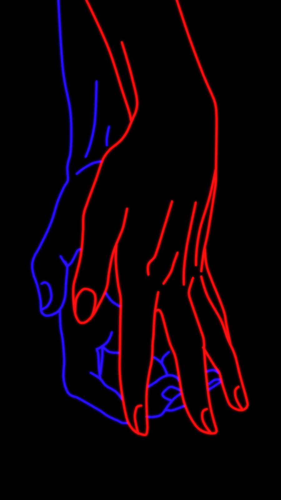 neon red, neon blue, black background, HD Phone Wallpaper