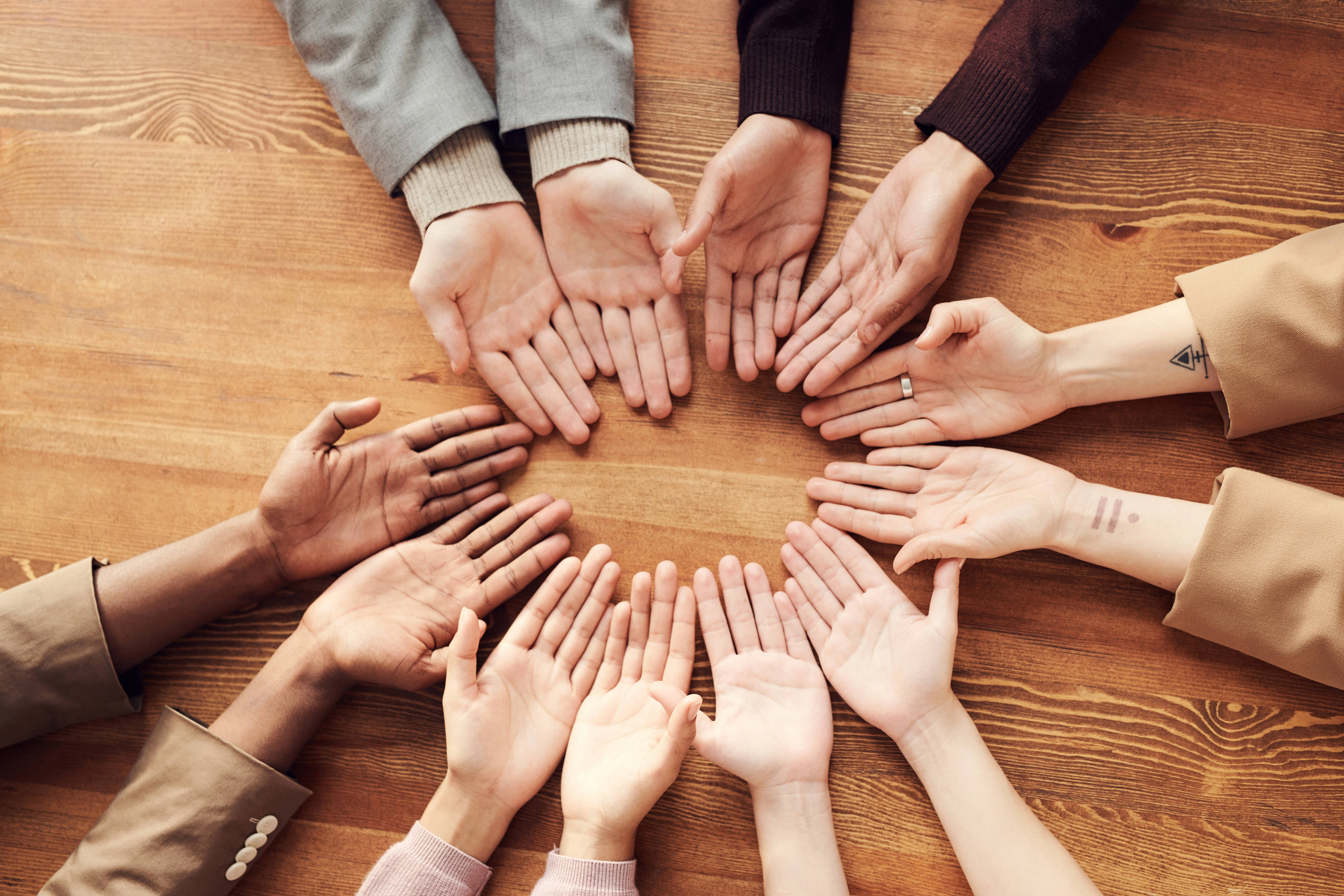 hands, different skin tones, sleeve colors, 5K Desktop Wallpaper
