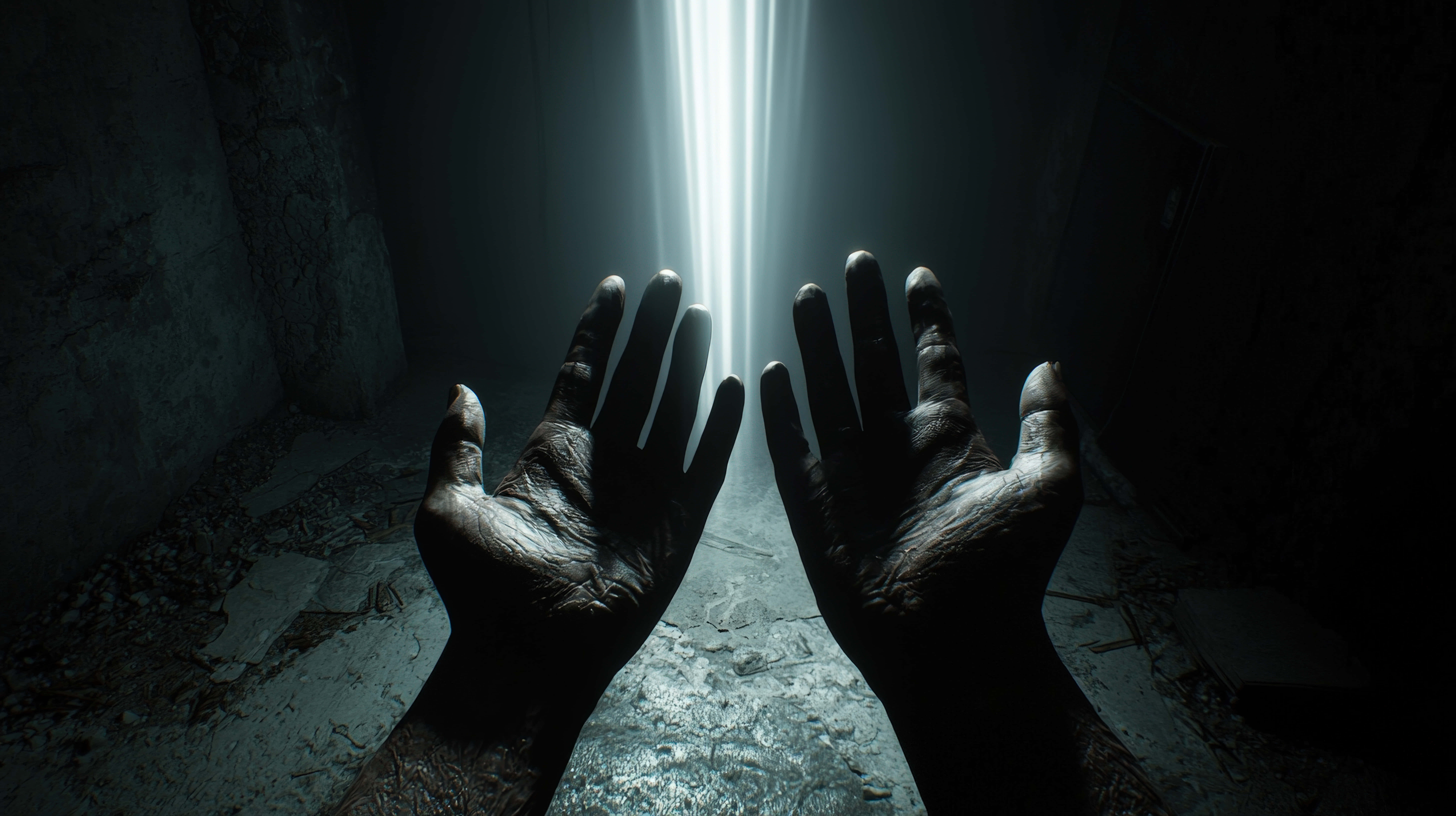 hands, mysterious light, narrow beam of light, 8K Desktop Wallpaper