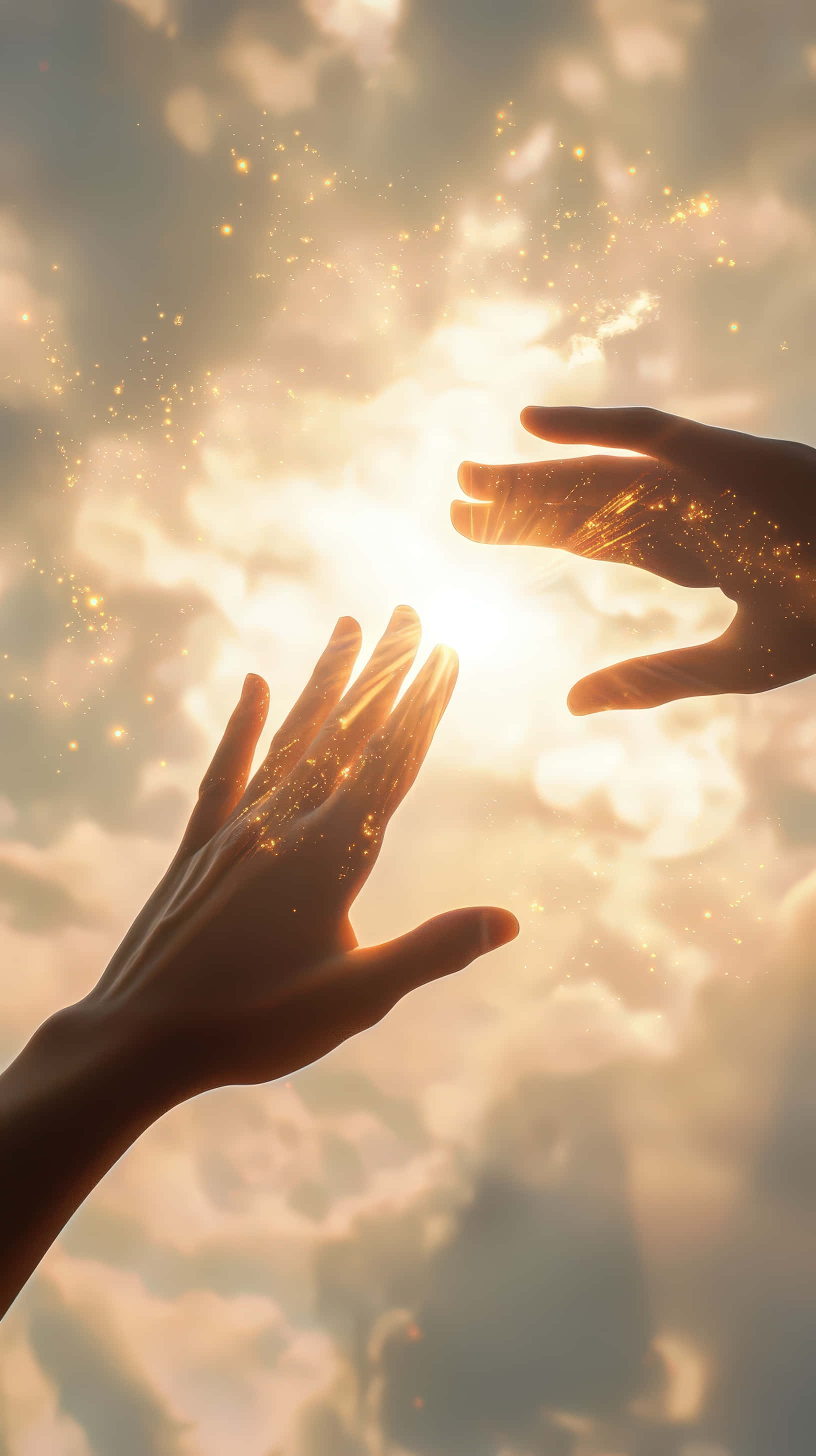 glowing sunlight, golden sparkles, glowing sky, 2K Phone Wallpaper