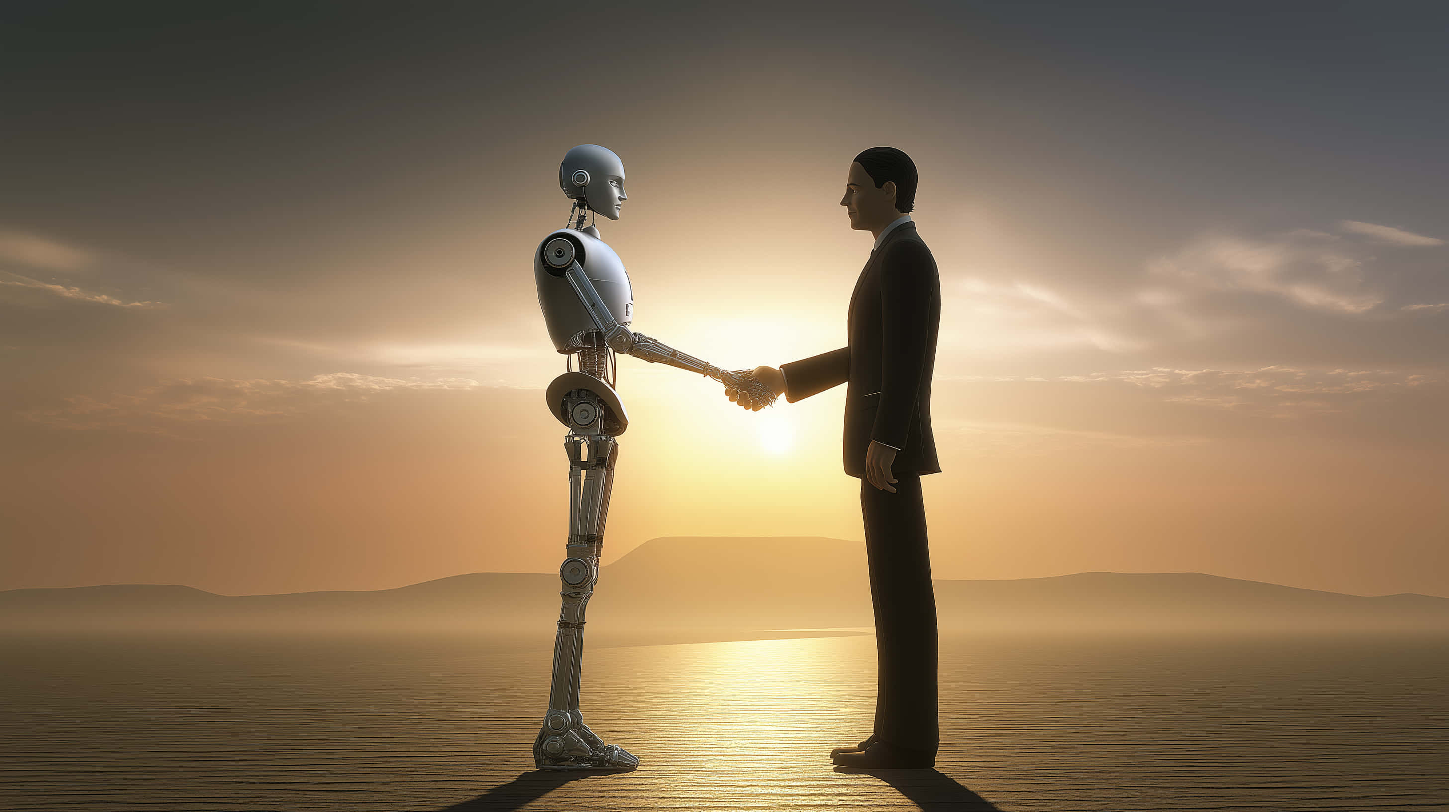 humanoid robot, businessman, handshake, 2K Desktop Wallpaper