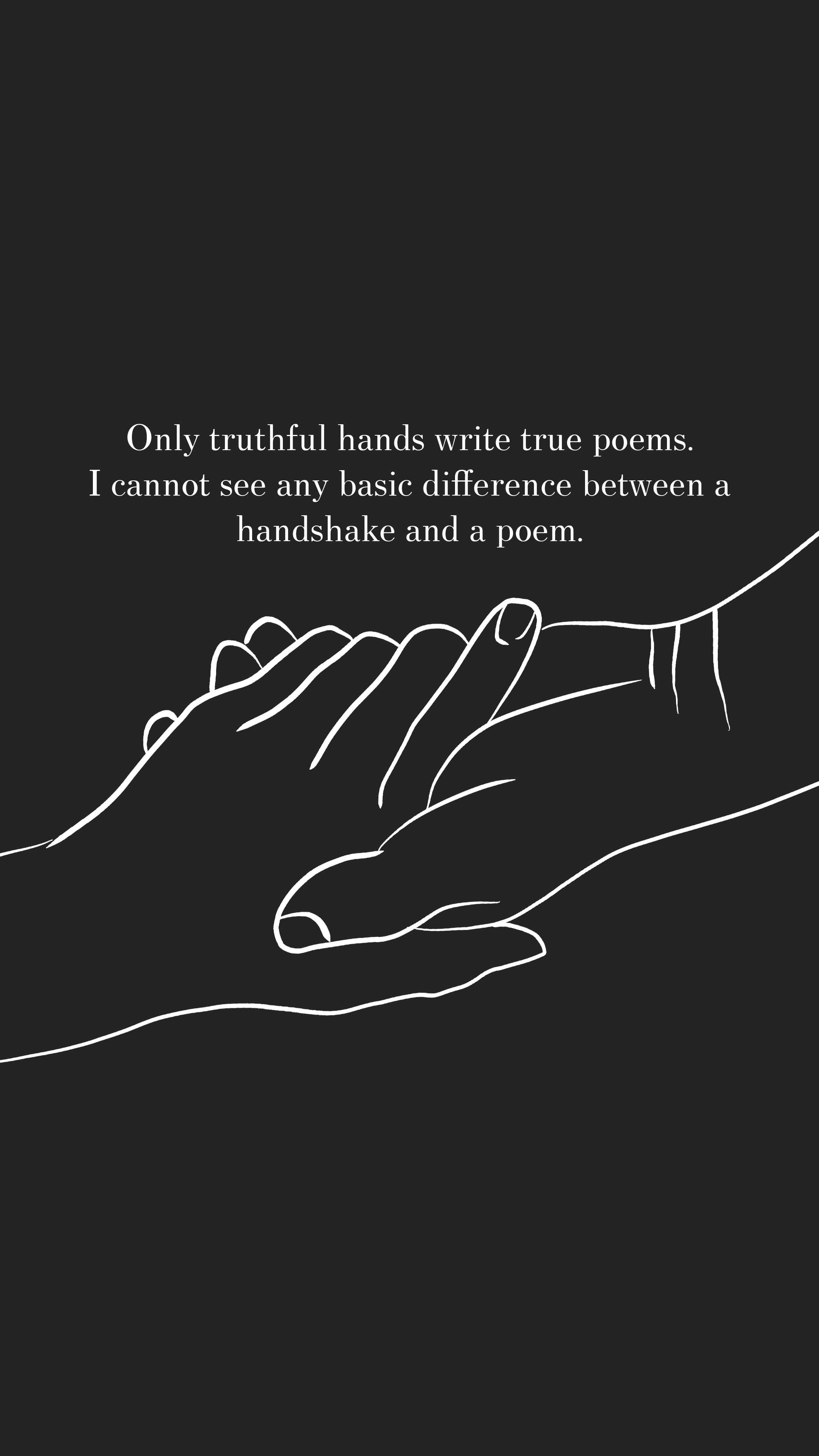 Handshake, minimalist white line drawing, dark background, 4K Phone Wallpaper